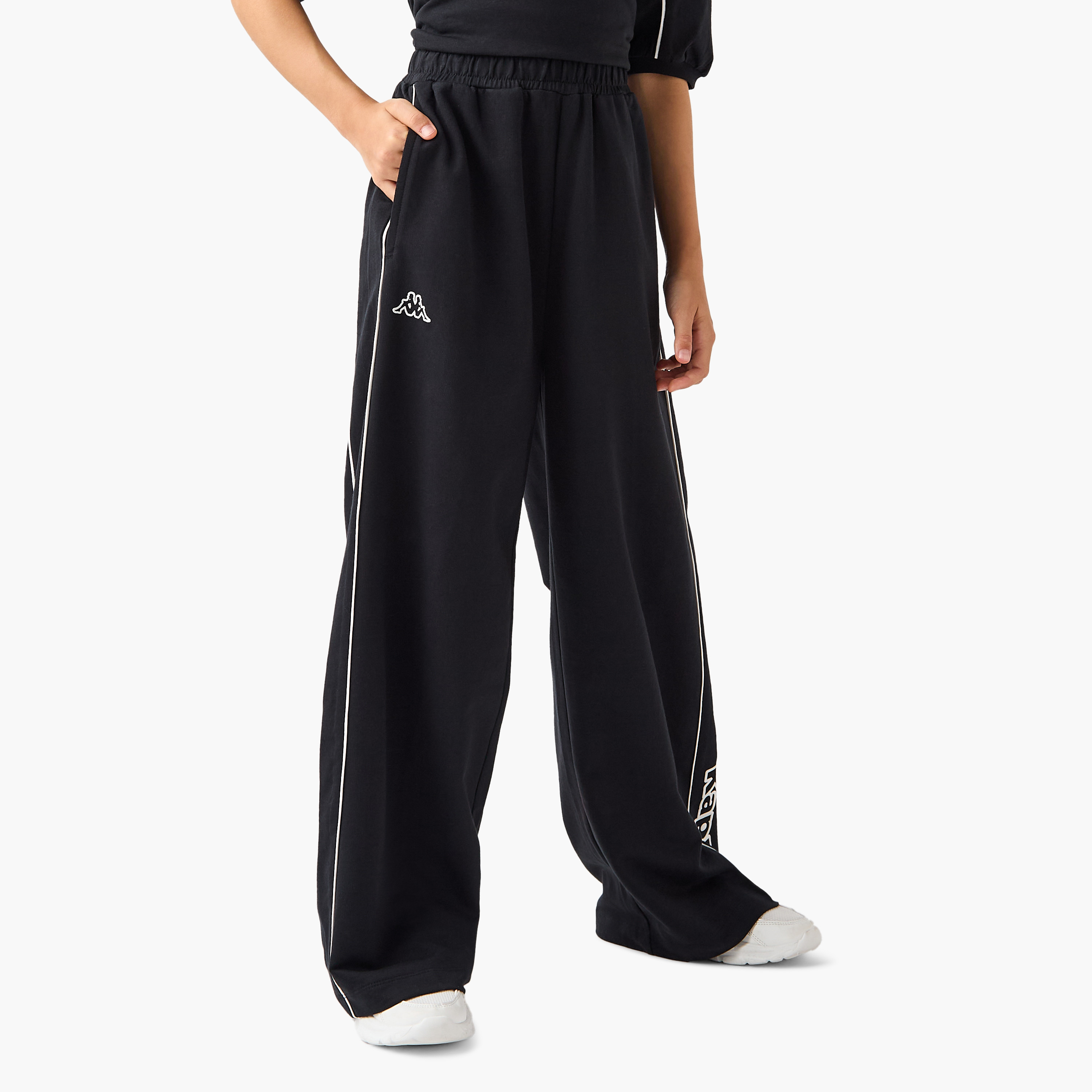 Kappa Logo Print Track Pants with Pockets-sports-girls-clothing-bottoms-image-1