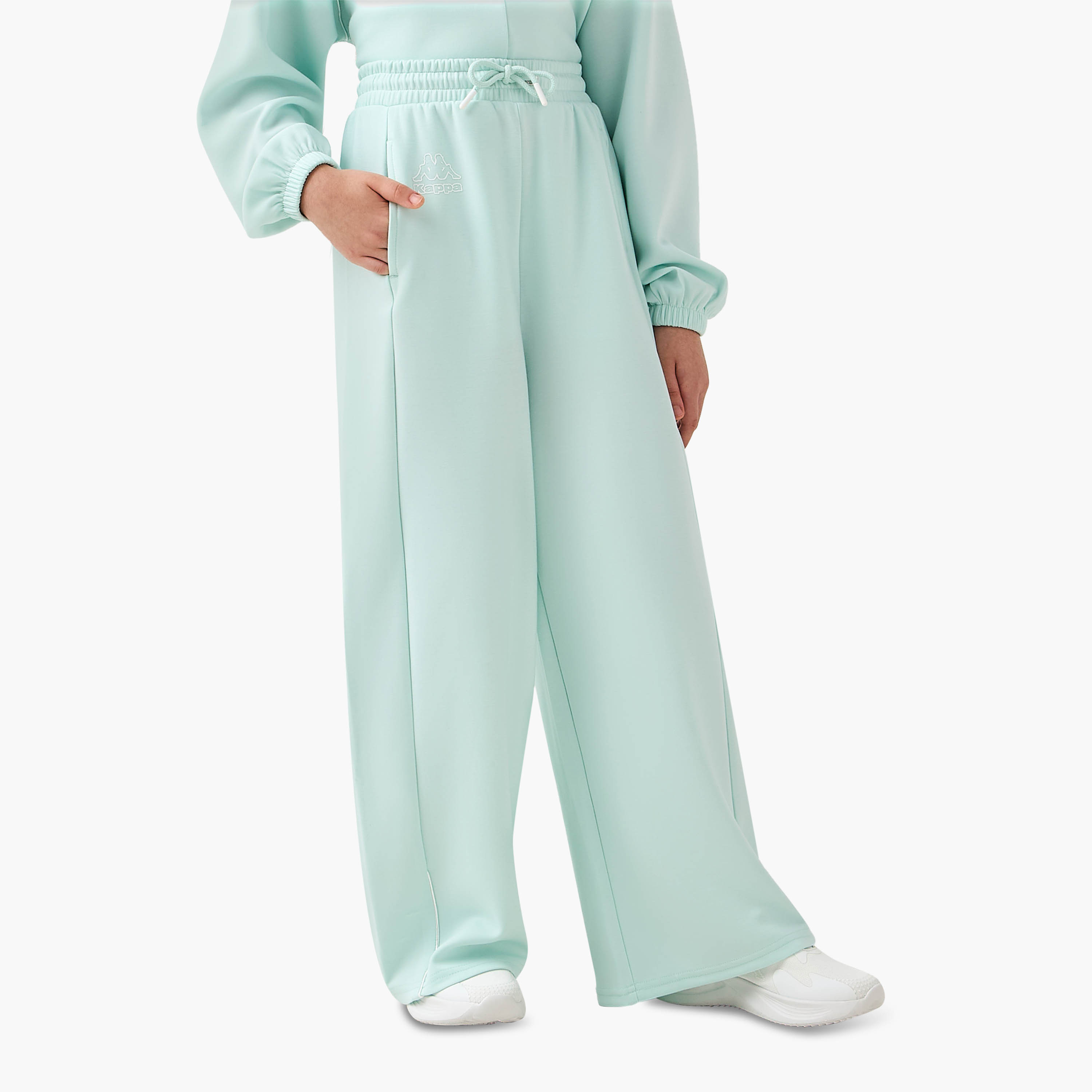 Kappa Drawstring Waist Wide Leg Track Pants with Logo Print-sports-girls-clothing-bottoms-joggersandtrackpants-image-1