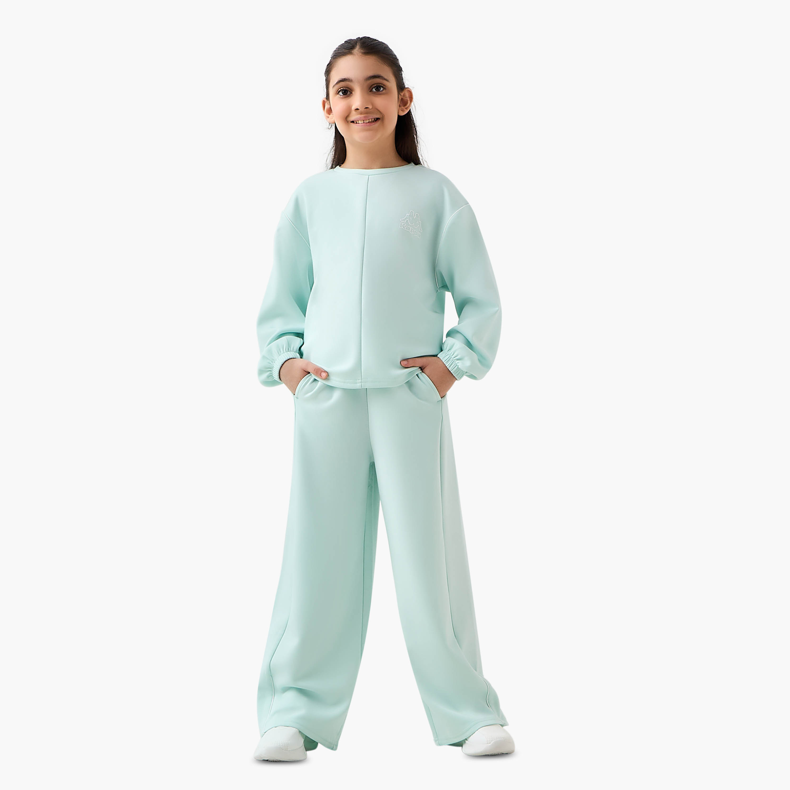 Kappa Drawstring Waist Wide Leg Track Pants with Logo Print-sports-girls-clothing-bottoms-joggersandtrackpants-image-2