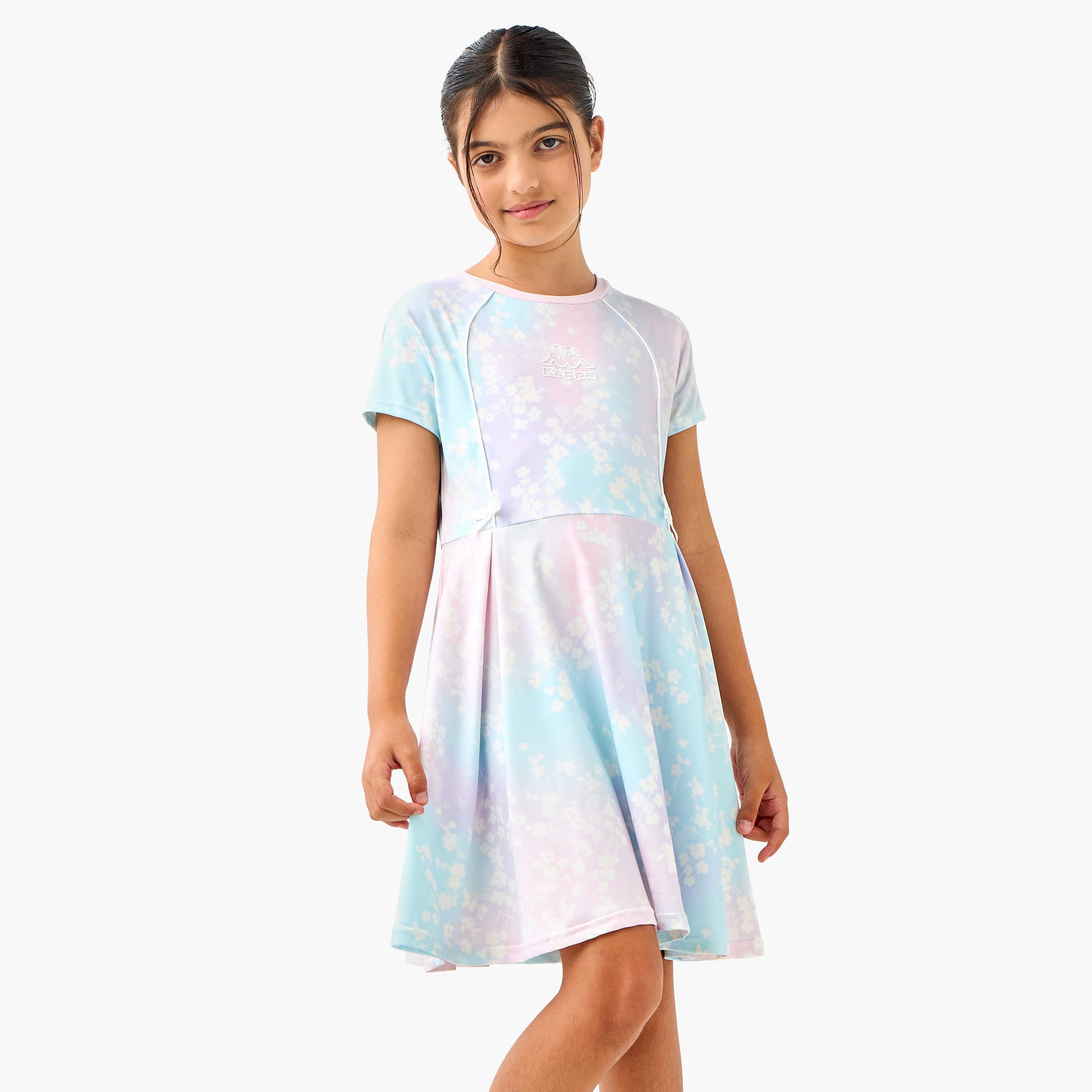 Kappa Floral Print A-Line Dress with Bow Accent-girls-clothing-dressesandjumpsuits-image-1