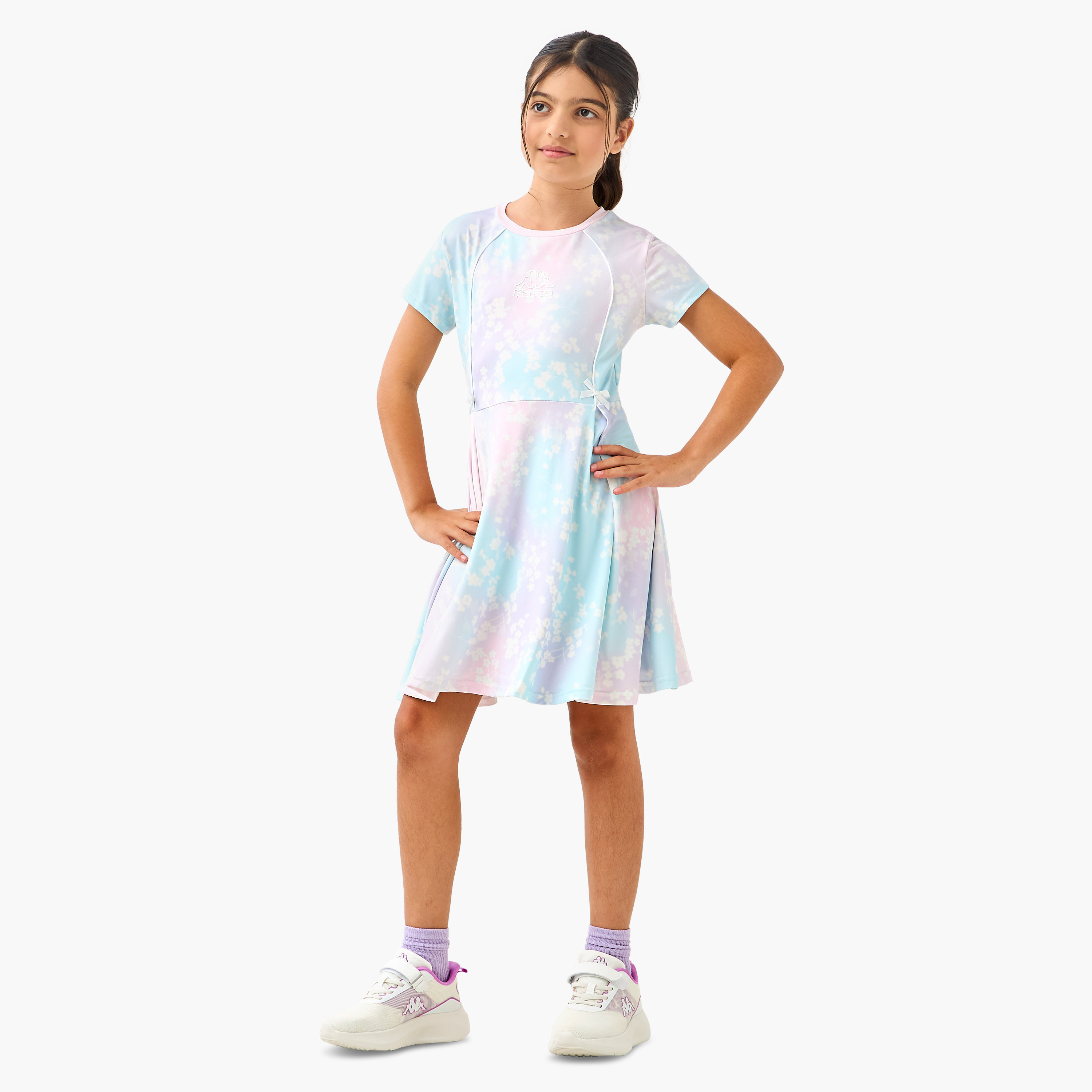 Kappa Floral Print A-Line Dress with Bow Accent-girls-clothing-dressesandjumpsuits-image-2