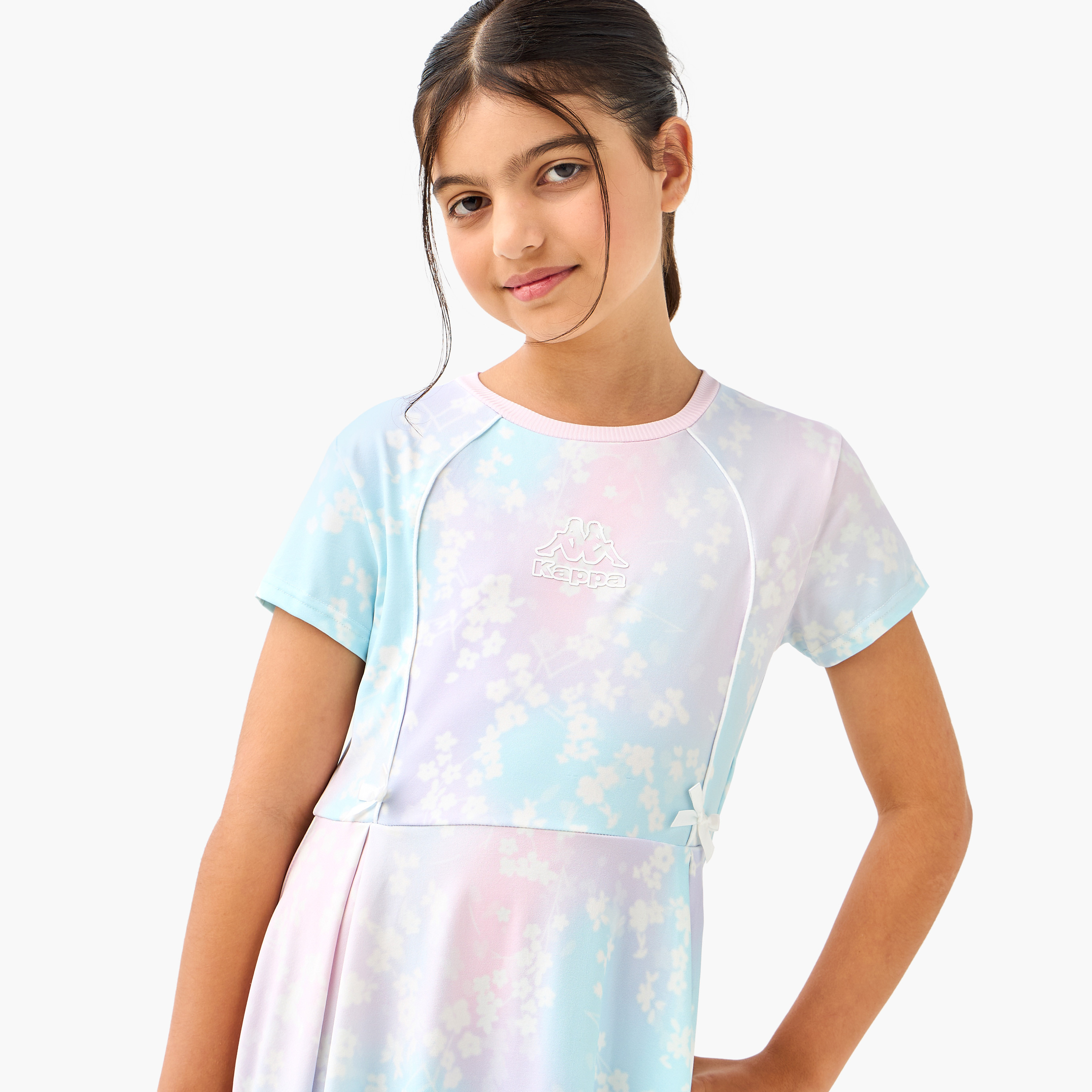 Kappa Floral Print A-Line Dress with Bow Accent-girls-clothing-dressesandjumpsuits-image-4