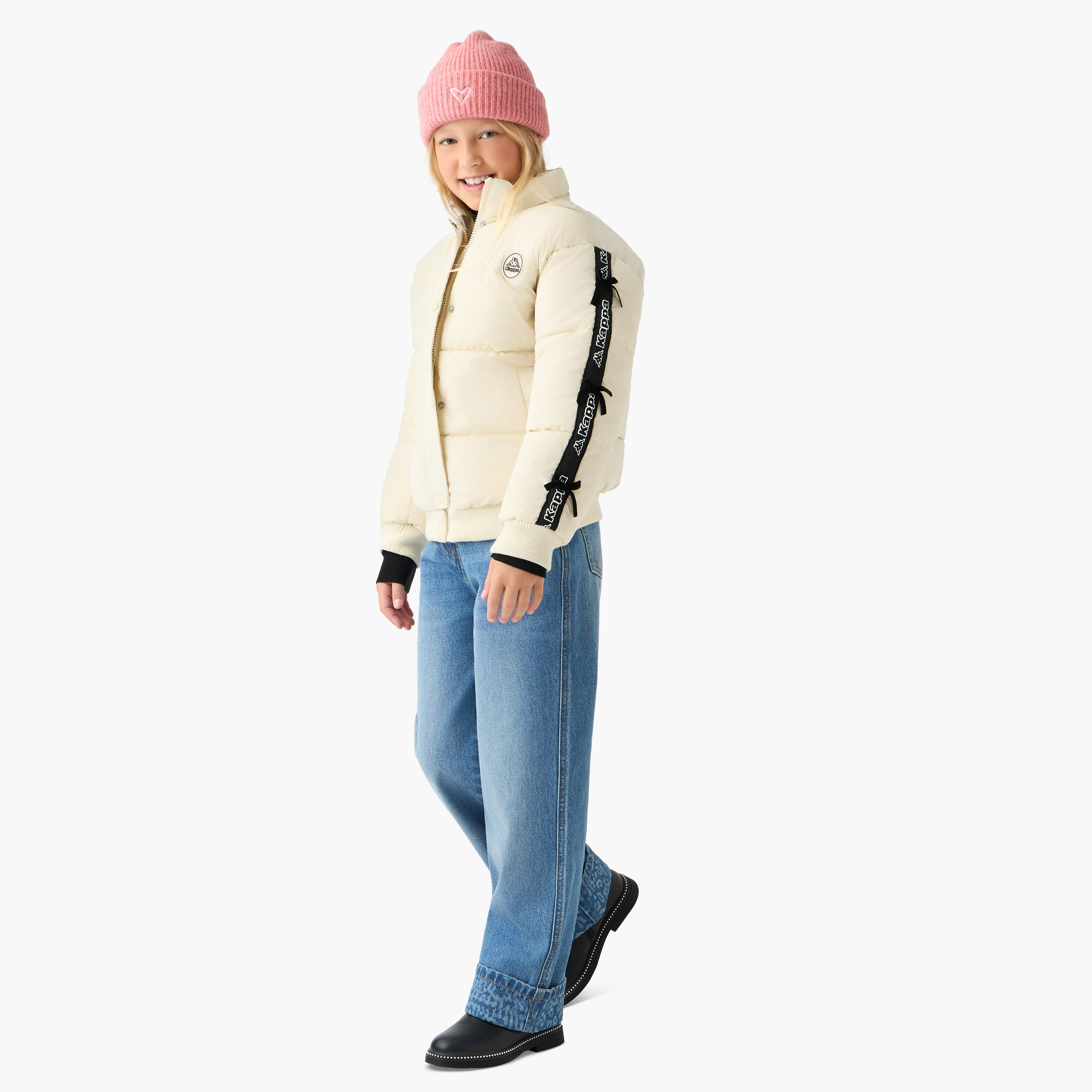 Kappa Bow Detail Padded Jacket with Hood and Zip Closure-girls-clothing-winterwear-jacketsandcoats-image-2