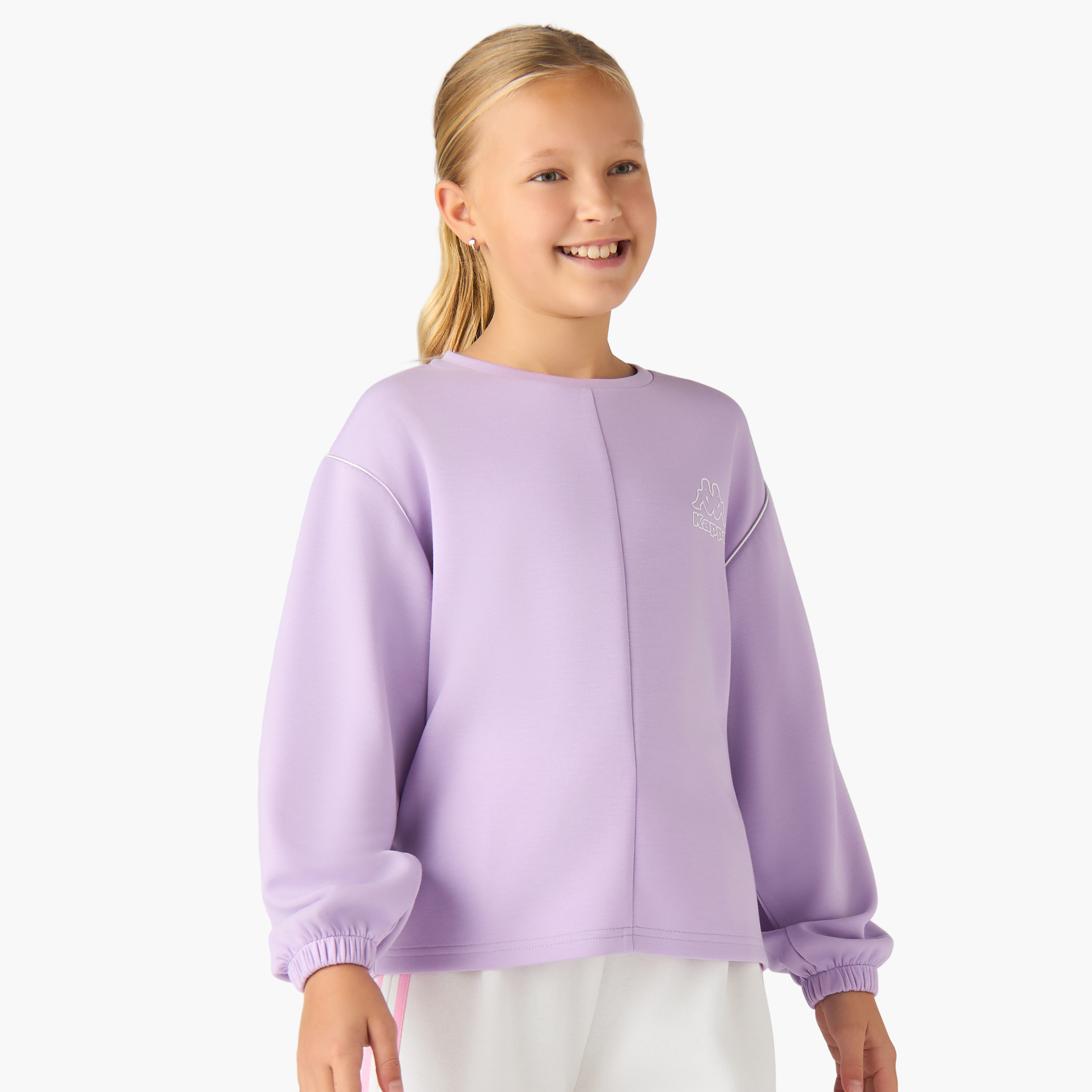 Kappa Logo Print Sweatshirt with Long Sleeves-girls-clothing-winterwear-sweatshirts-image-1