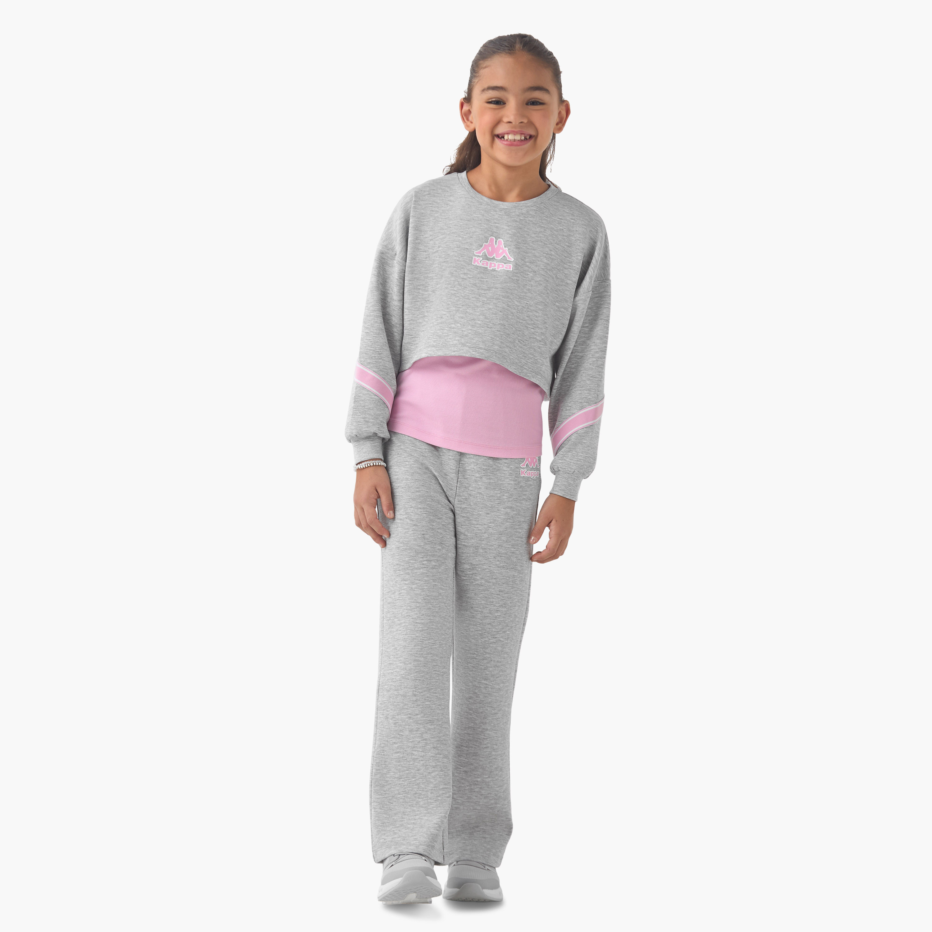 Kappa Girls Sweatshirt and Tracks Pants Set with Logo Print - Polyester - Long Sleeves - Crew Neck-sports-girls-clothing-sets-image-1