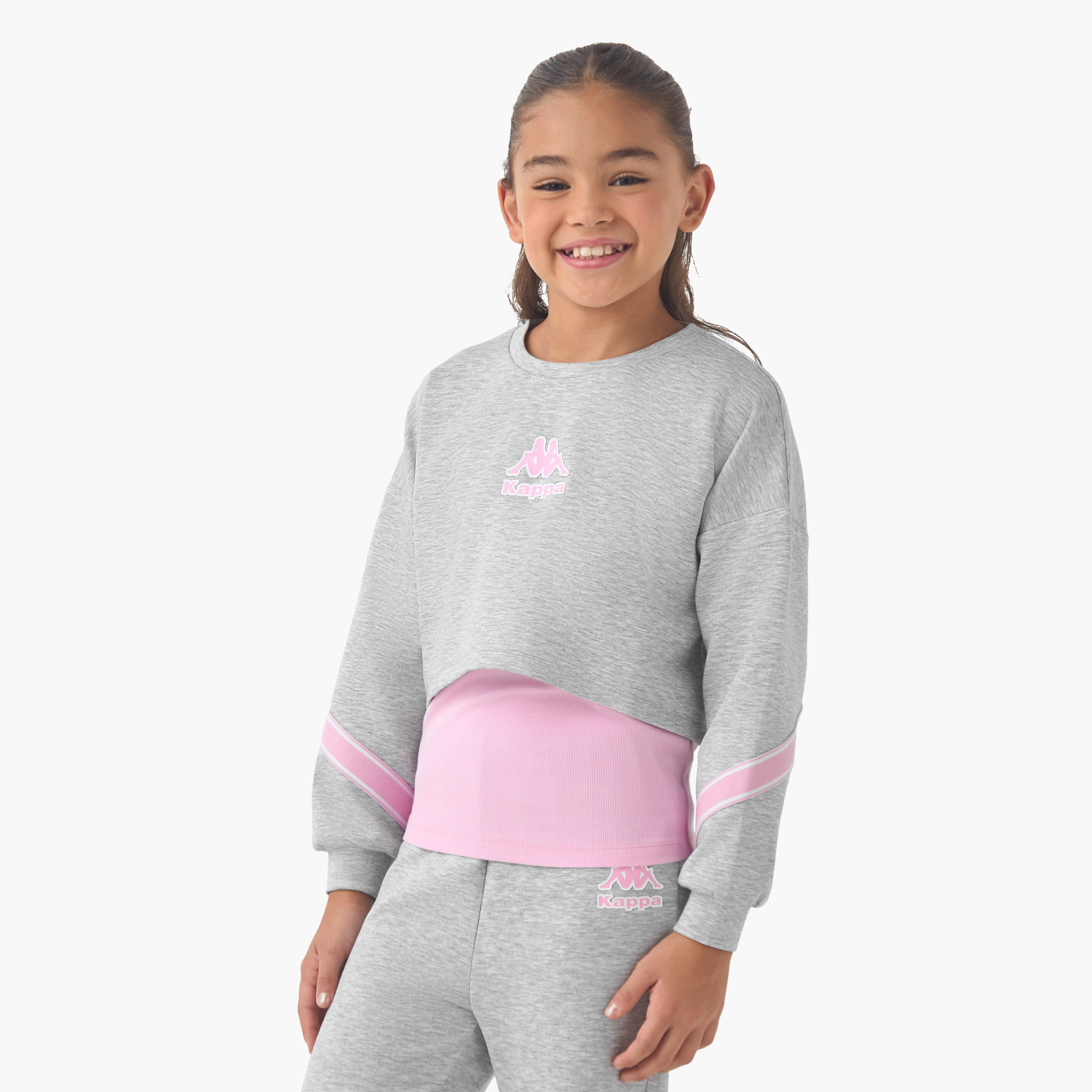 Kappa Girls Sweatshirt and Tracks Pants Set with Logo Print - Polyester - Long Sleeves - Crew Neck-sports-girls-clothing-sets-image-2