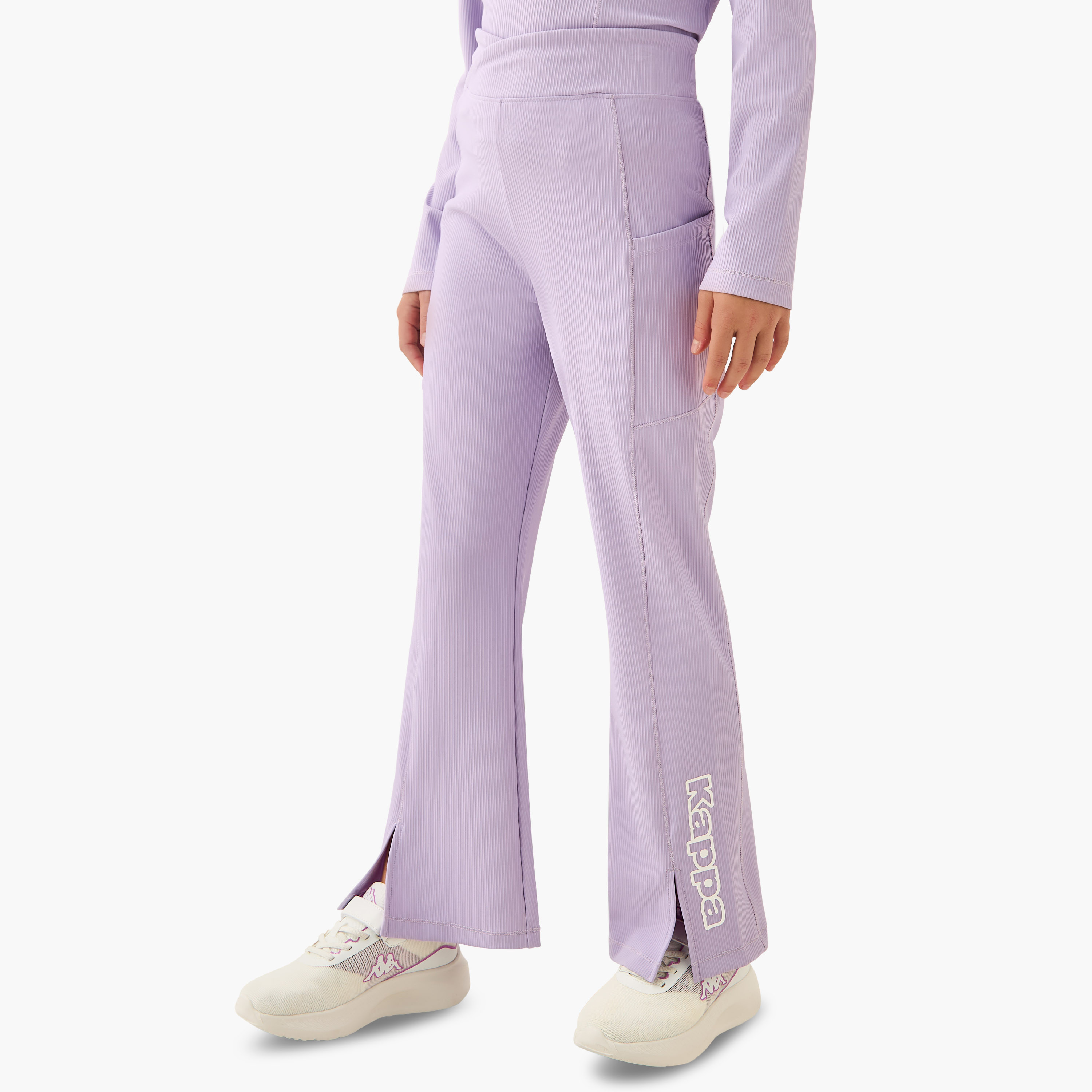 Kappa Crew Neck Long Sleeves T-shirt and Flared Pants Set with Ribbed Texture-girls-clothing-sportswear-sets-image-3