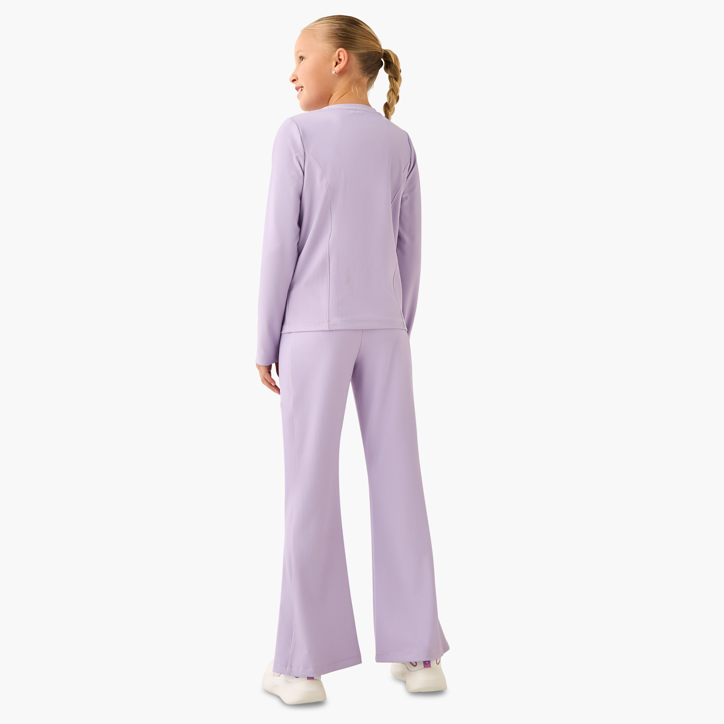 Kappa Crew Neck Long Sleeves T-shirt and Flared Pants Set with Ribbed Texture-girls-clothing-sportswear-sets-image-4