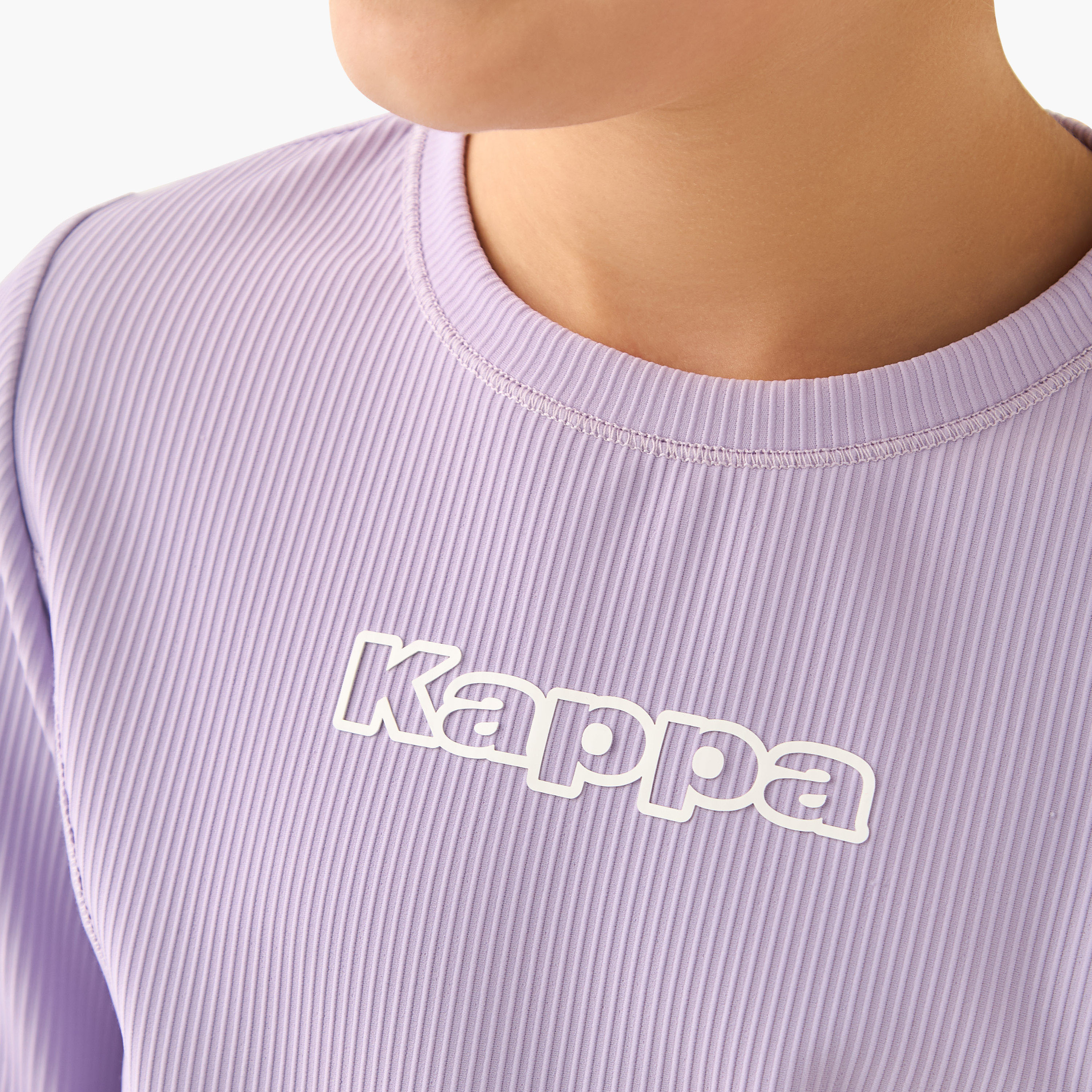 Kappa Crew Neck Long Sleeves T-shirt and Flared Pants Set with Ribbed Texture-girls-clothing-sportswear-sets-image-5