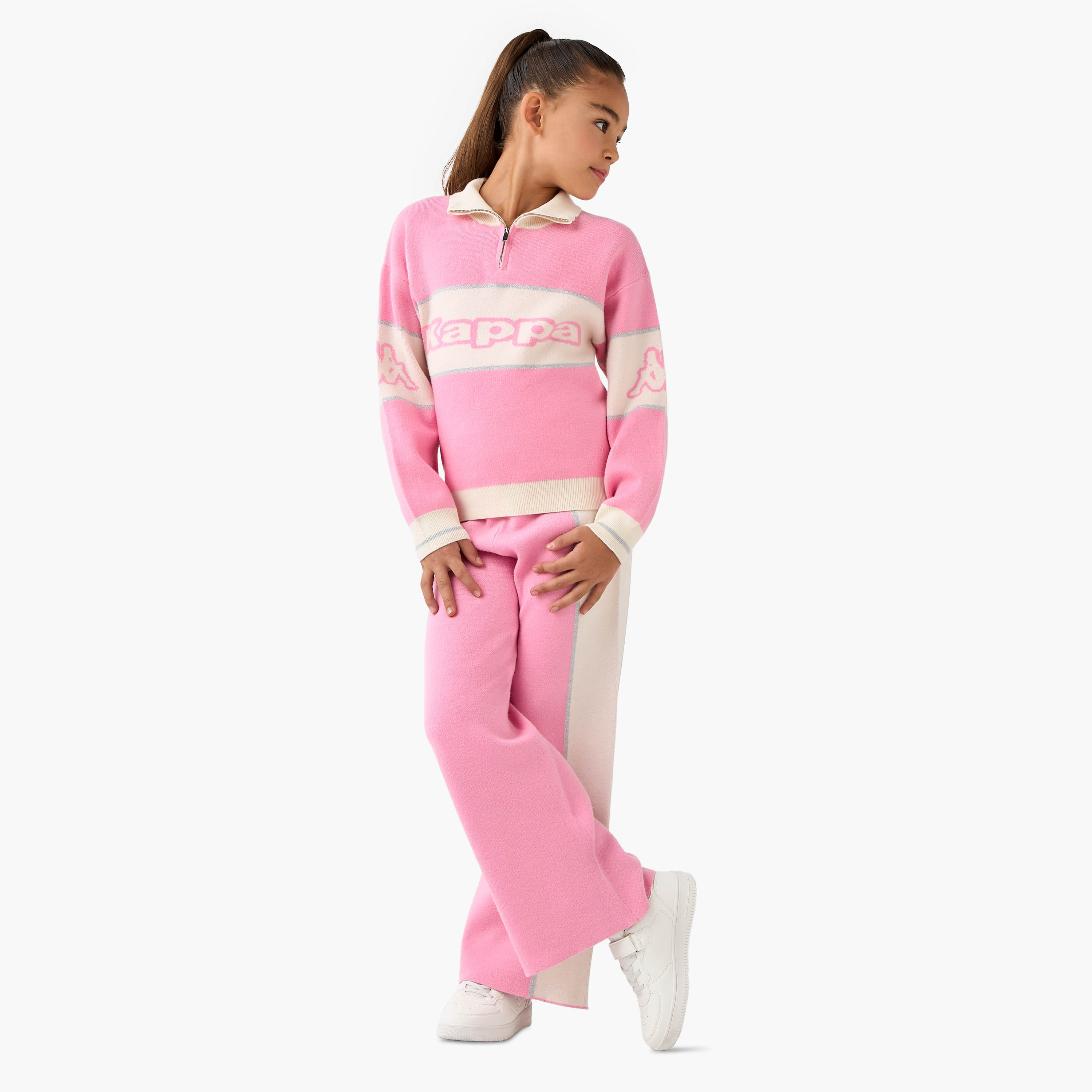Kappa Logo Print Collared T-shirt and Track Pant Set-girls-clothing-sportswear-sets-image-1
