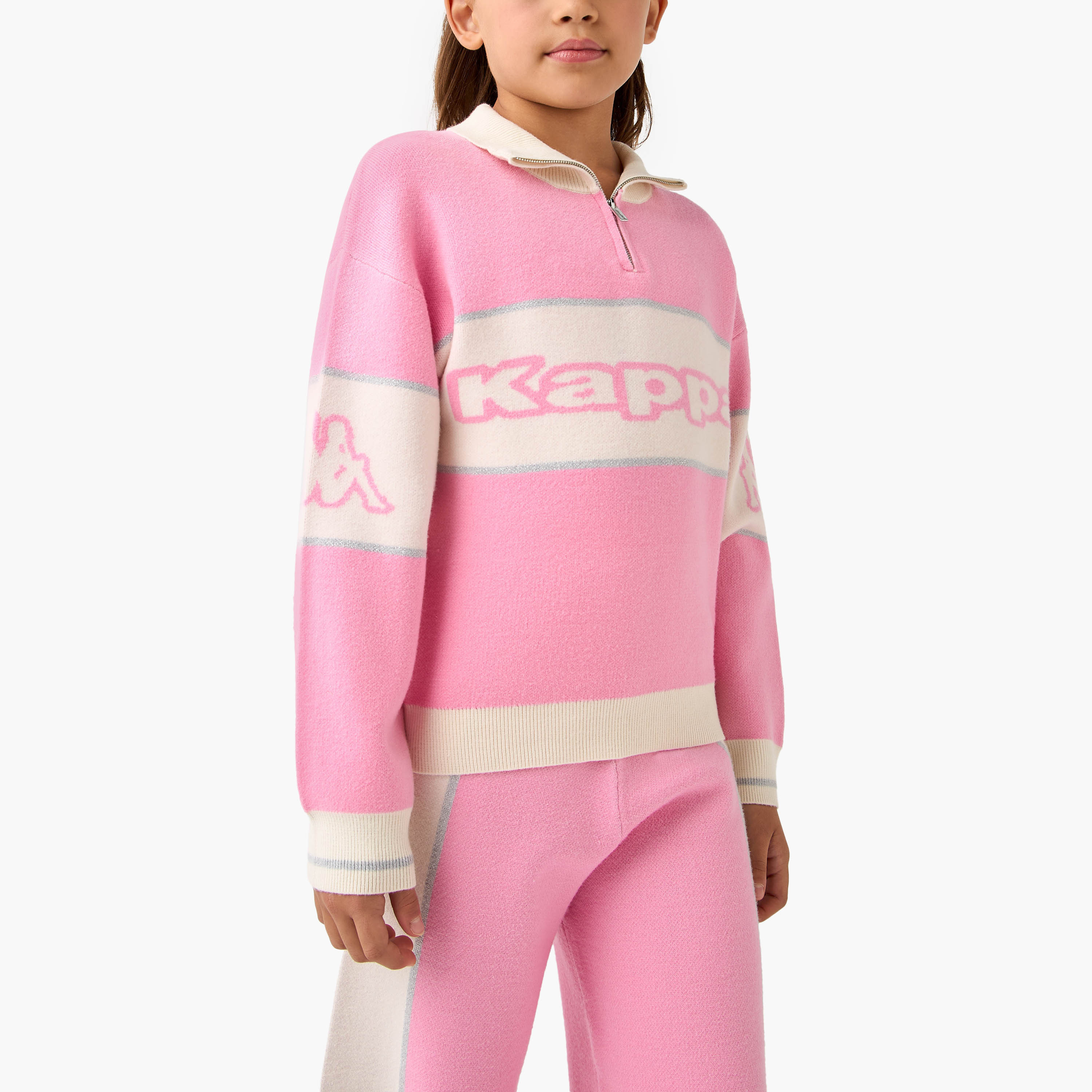 Kappa Logo Print Collared T-shirt and Track Pant Set-girls-clothing-sportswear-sets-image-2