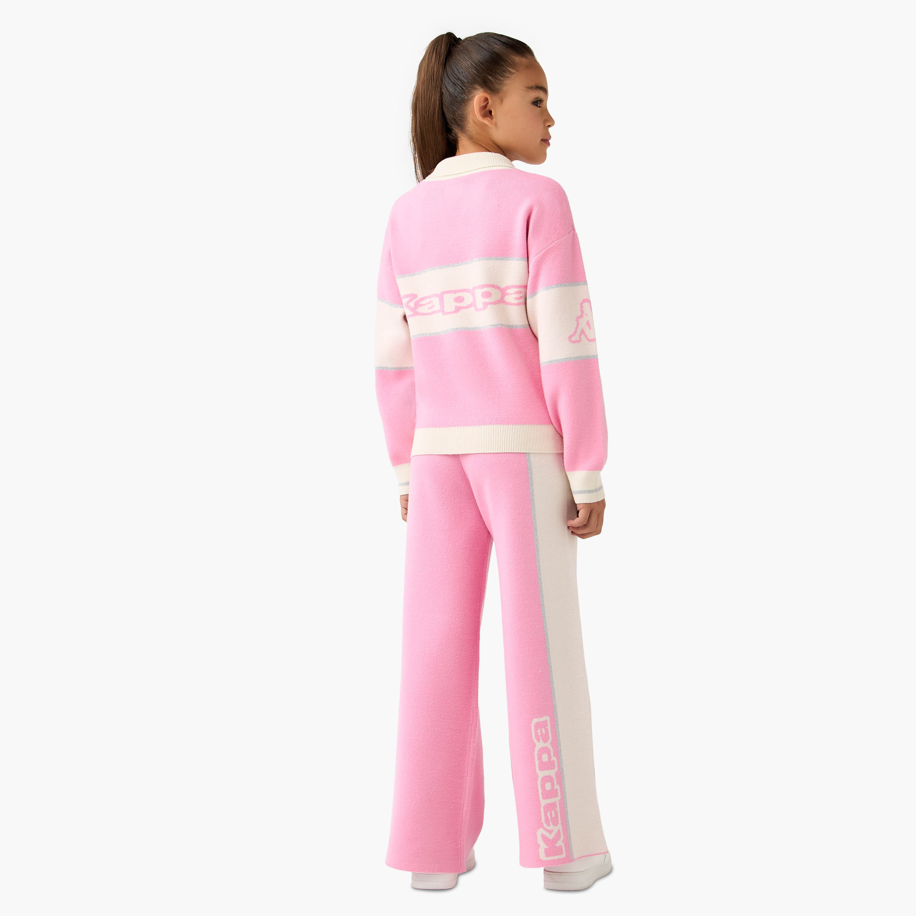 Kappa Logo Print Collared T-shirt and Track Pant Set-girls-clothing-sportswear-sets-image-4