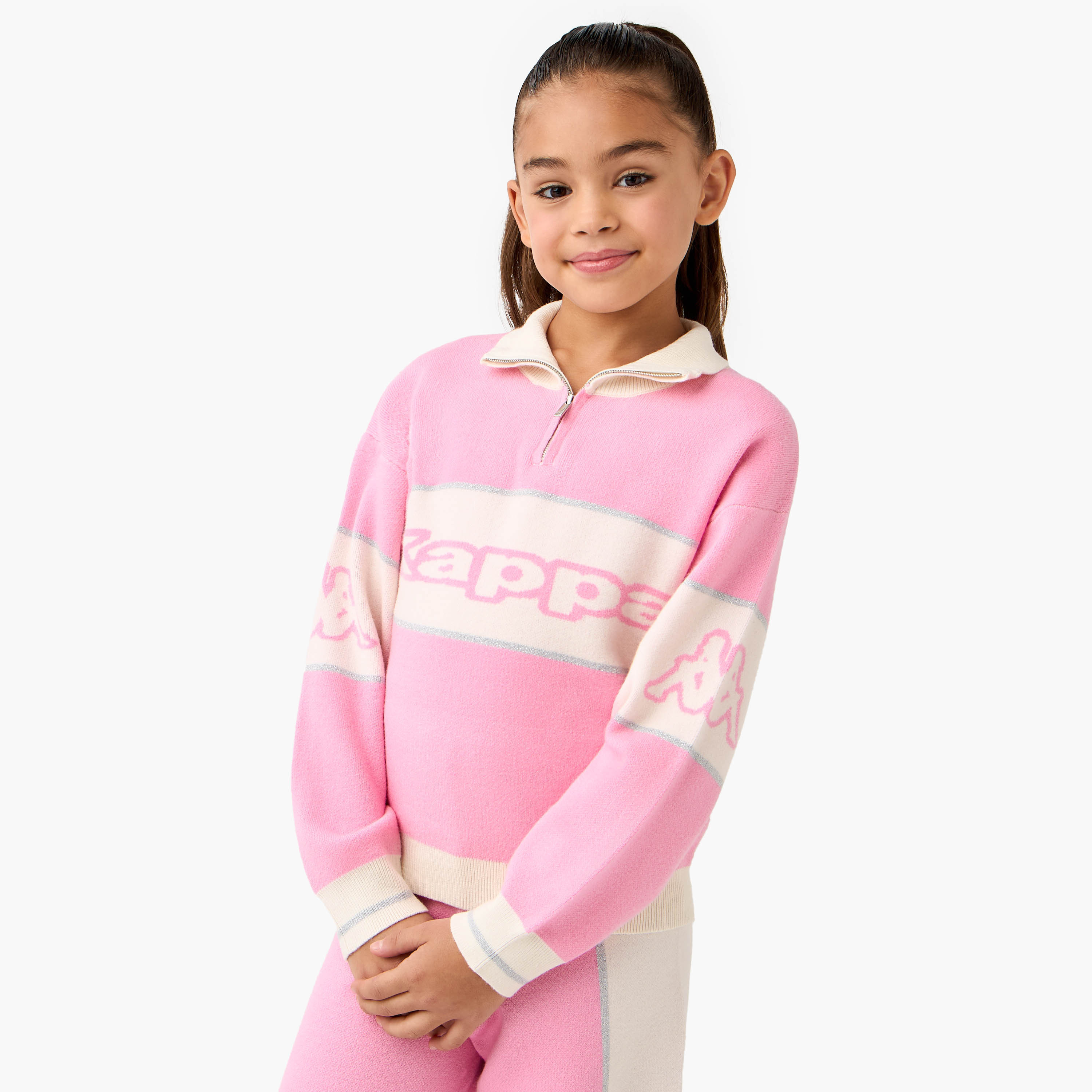 Kappa Logo Print Collared T-shirt and Track Pant Set-girls-clothing-sportswear-sets-image-5
