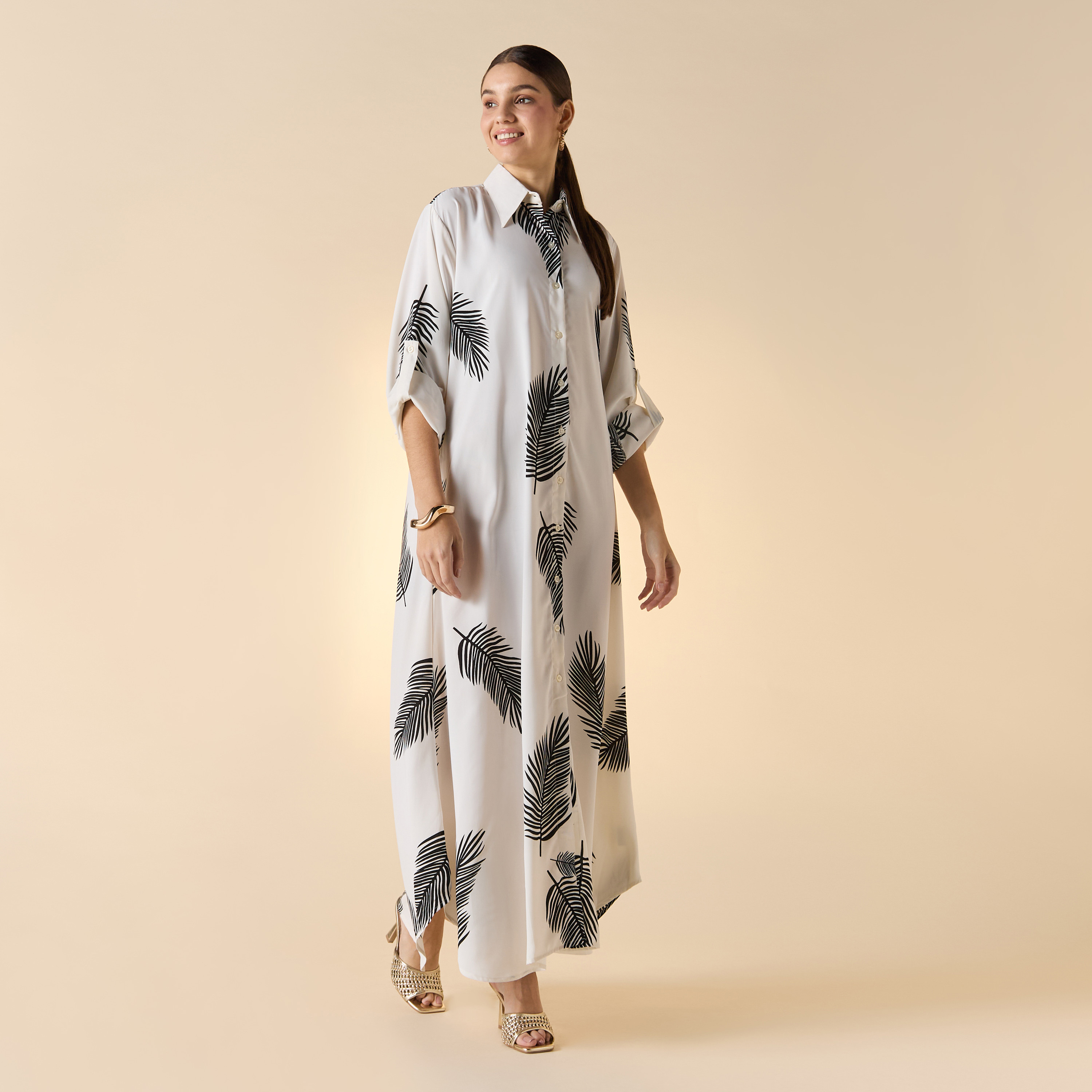 فستان قميص بطبعات أوراق شجر وأكمام طويلة وجيوب من فيور-women-clothing-dresses-image-3