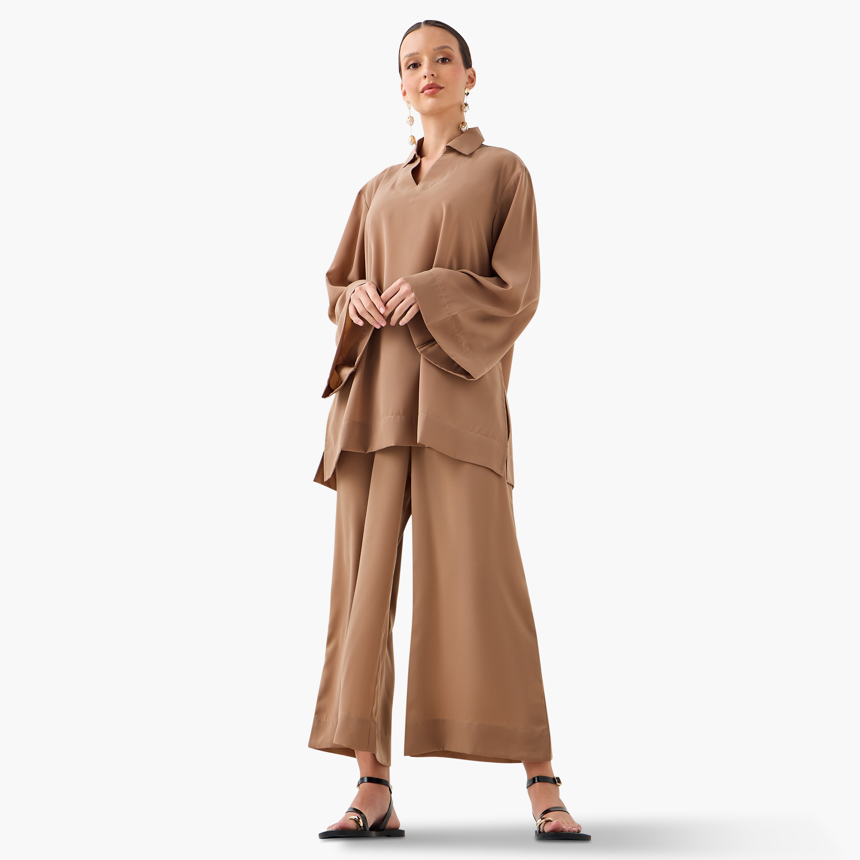 FYOR Plain Collared Top and Pants Set-women-clothing-coordsets-image-1