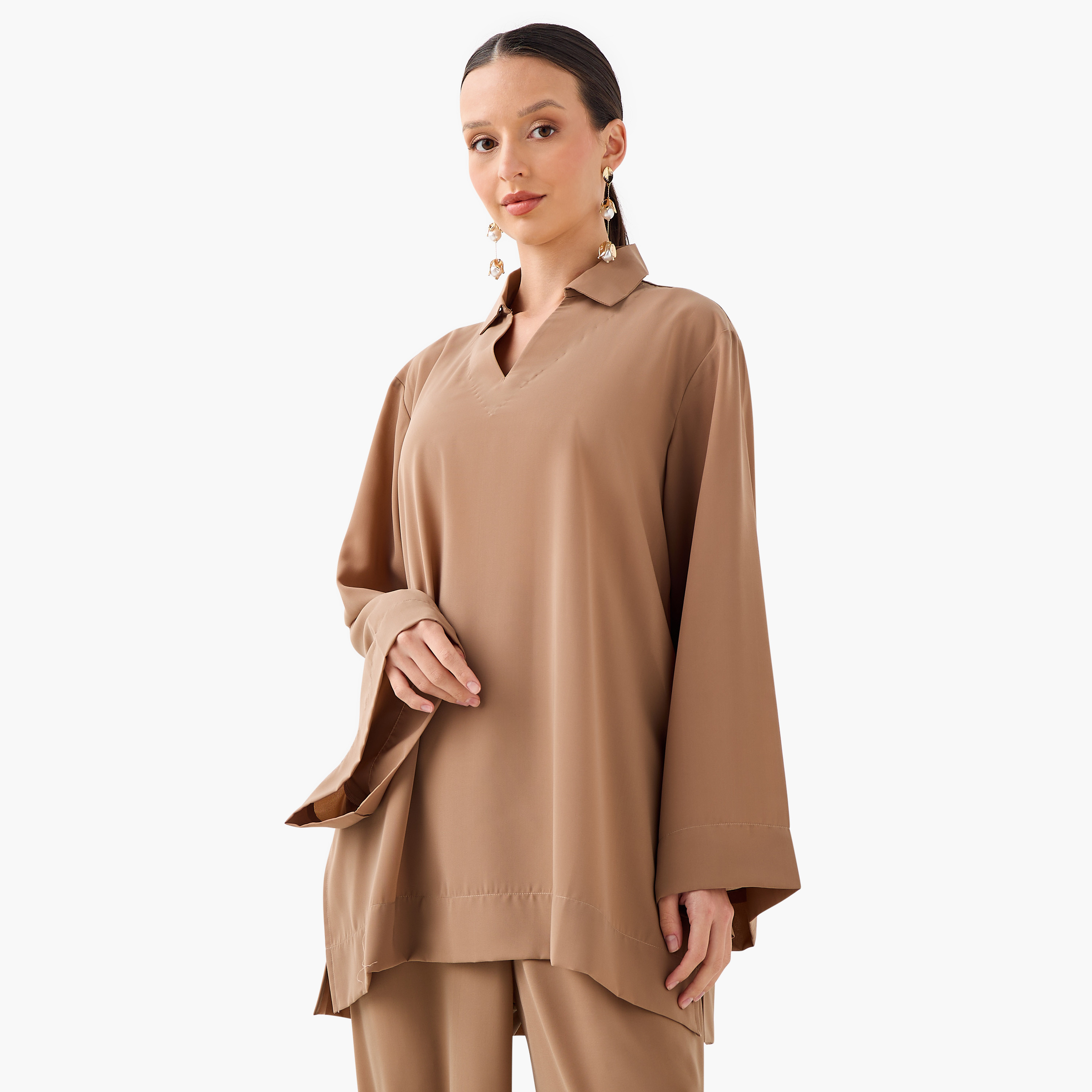 FYOR Plain Collared Top and Pants Set-women-clothing-coordsets-image-3