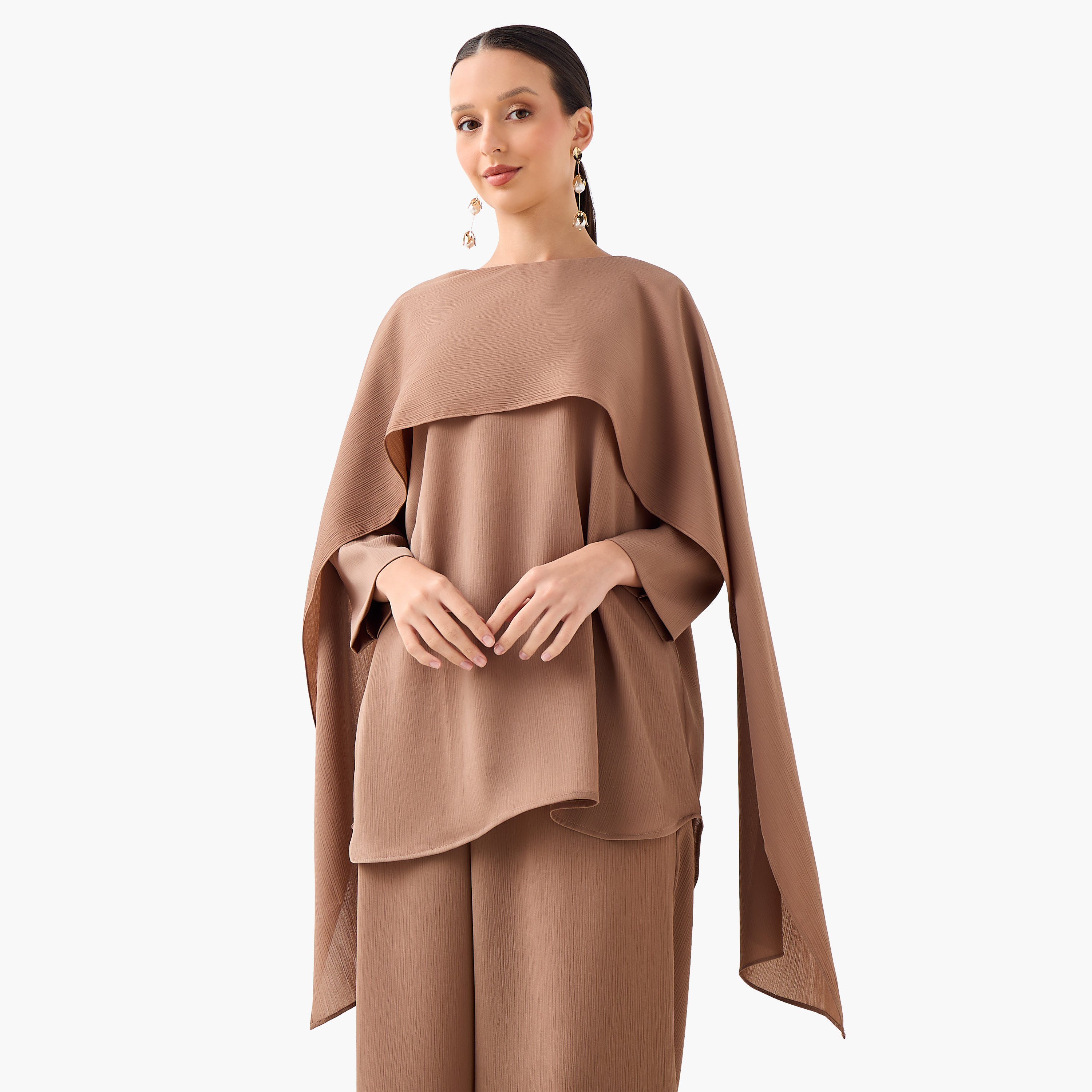 FYOR Textured Cape Overlay Top and Palazzo Set-women-clothing-coordsets-image-3