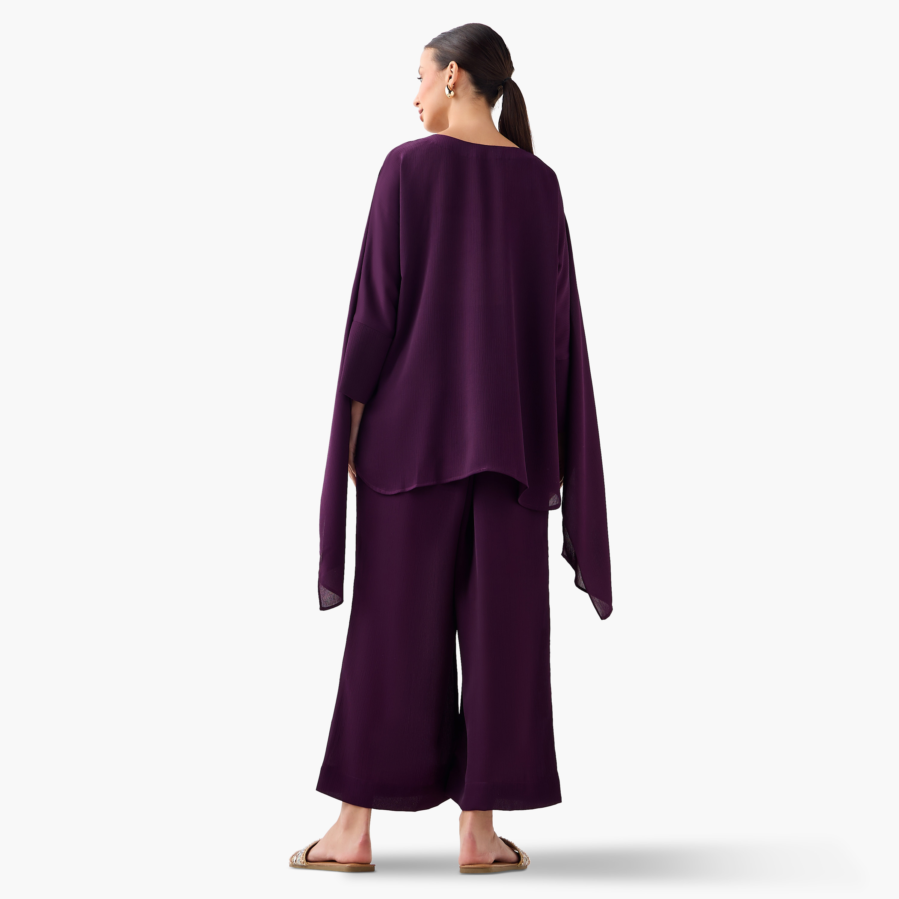 طقم بنطلون بلازو وبلوزة بكاب بارز الملمس من فيور-women-clothing-coordsets-image-8