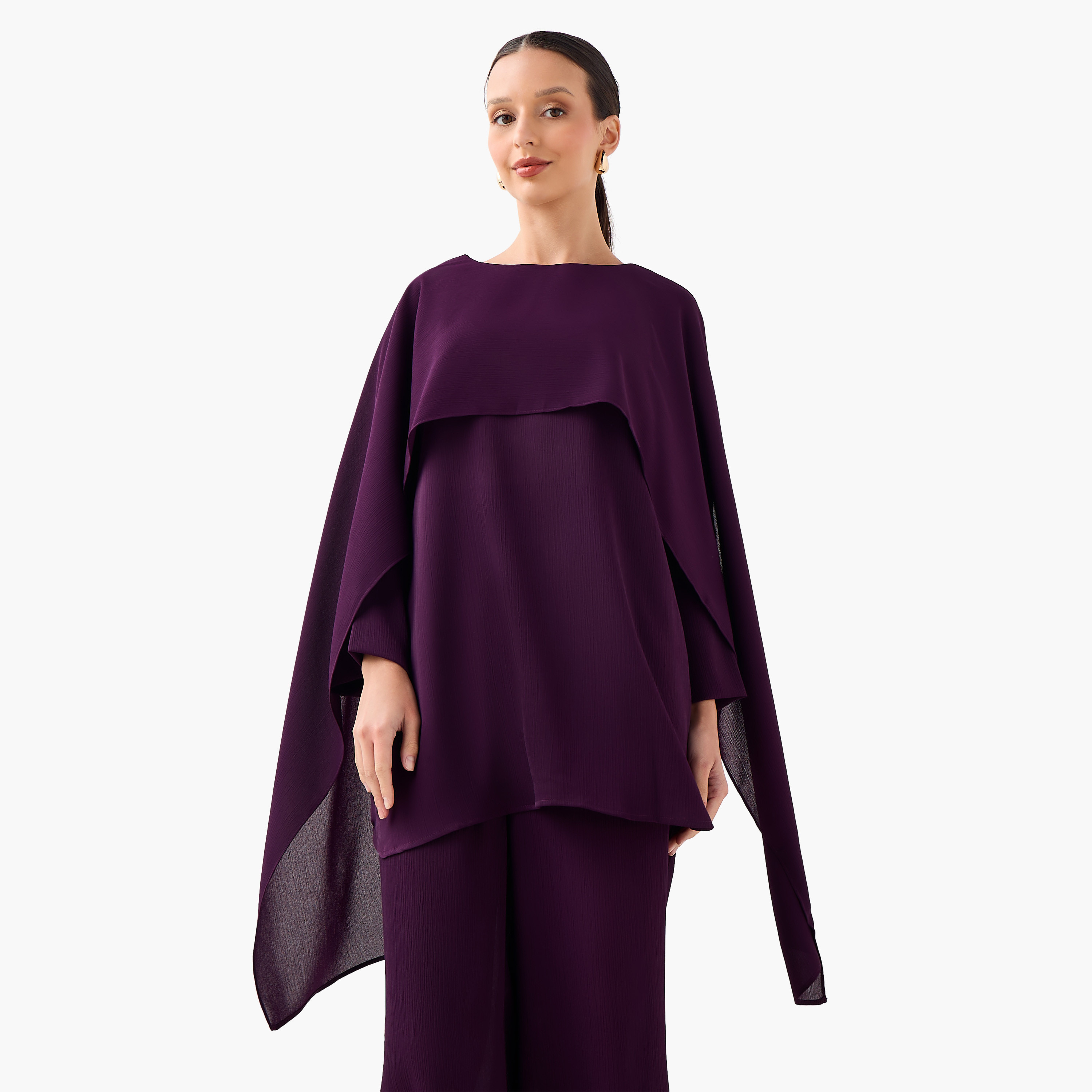 طقم بنطلون بلازو وبلوزة بكاب بارز الملمس من فيور-women-clothing-coordsets-image-9