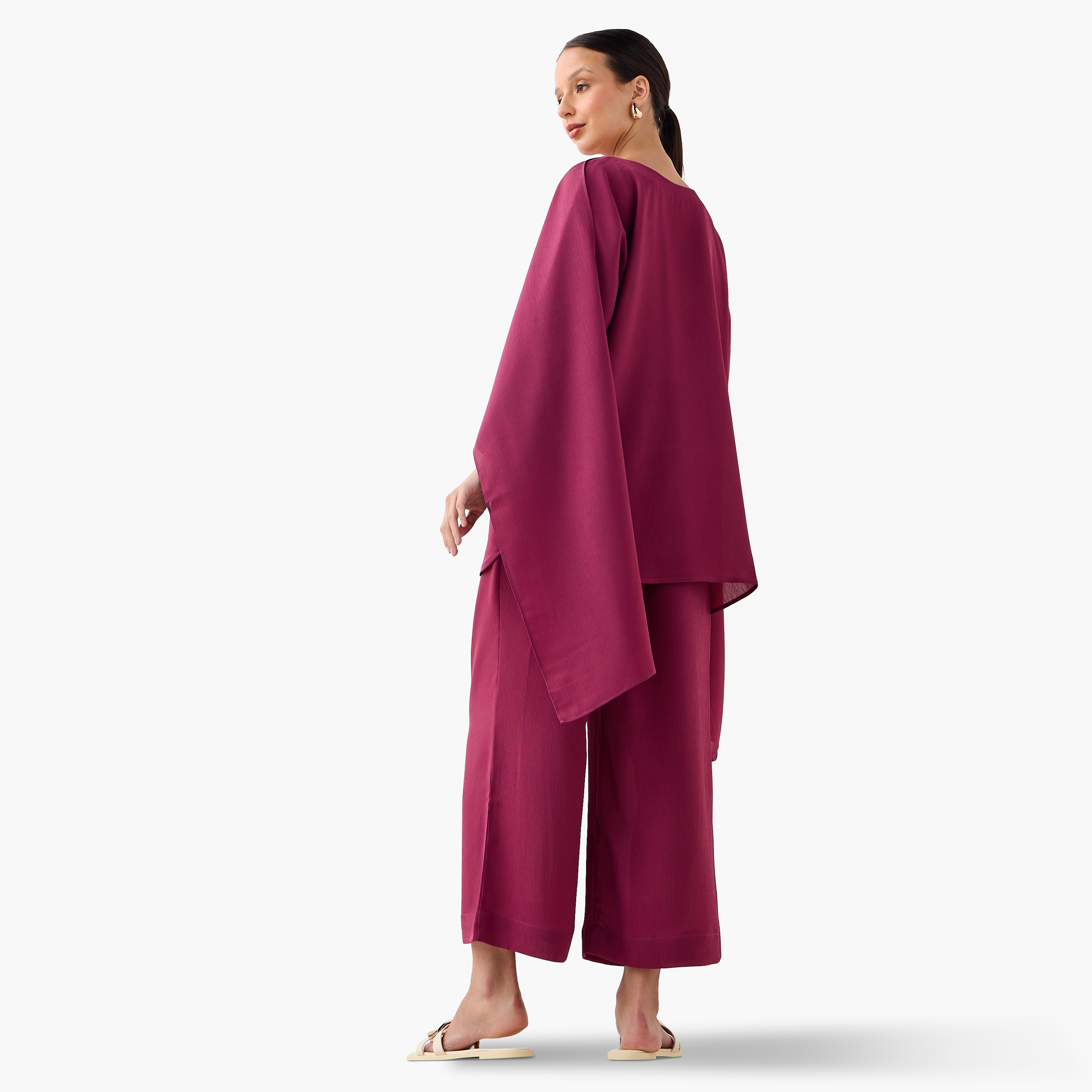 طقم بنطلون بلازو وبلوزة بكاب بارز الملمس من فيور-women-clothing-coordsets-image-14