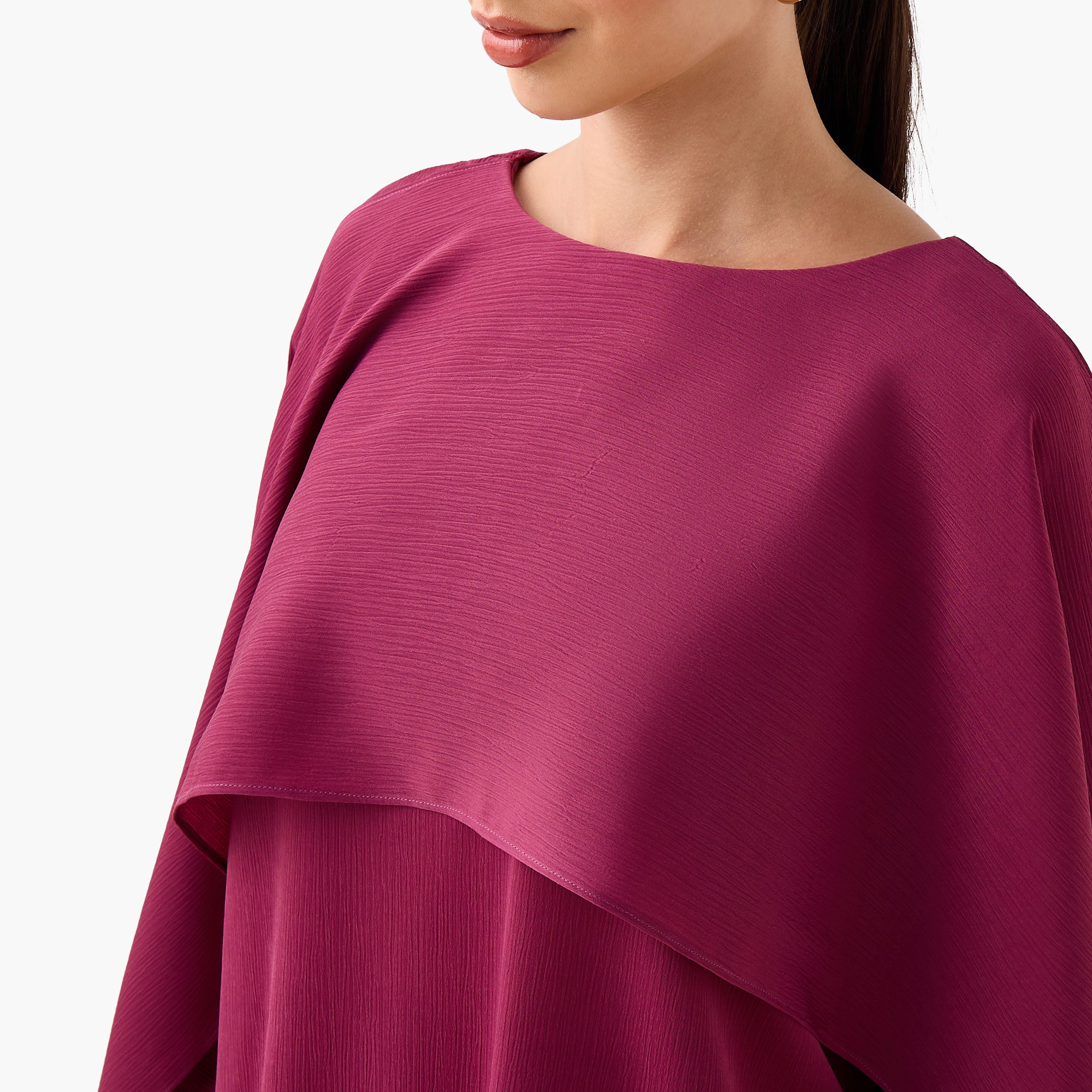 طقم بنطلون بلازو وبلوزة بكاب بارز الملمس من فيور-women-clothing-coordsets-image-17