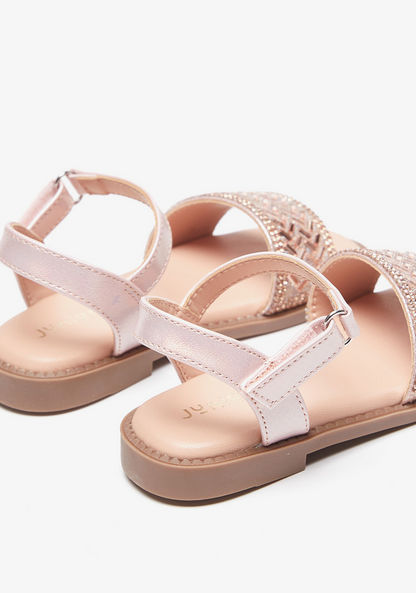 Juniors Embellished Open-Toe Sandals with Hook and Loop Closure-Girl%27s Sandals-image-2