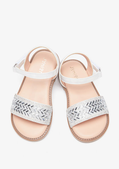 Juniors Embellished Open-Toe Sandals with Hook and Loop Closure-Girl%27s Sandals-image-1