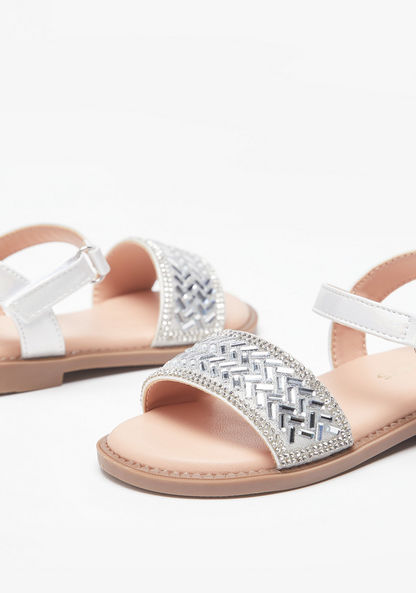 Juniors Embellished Open-Toe Sandals with Hook and Loop Closure-Girl%27s Sandals-image-3