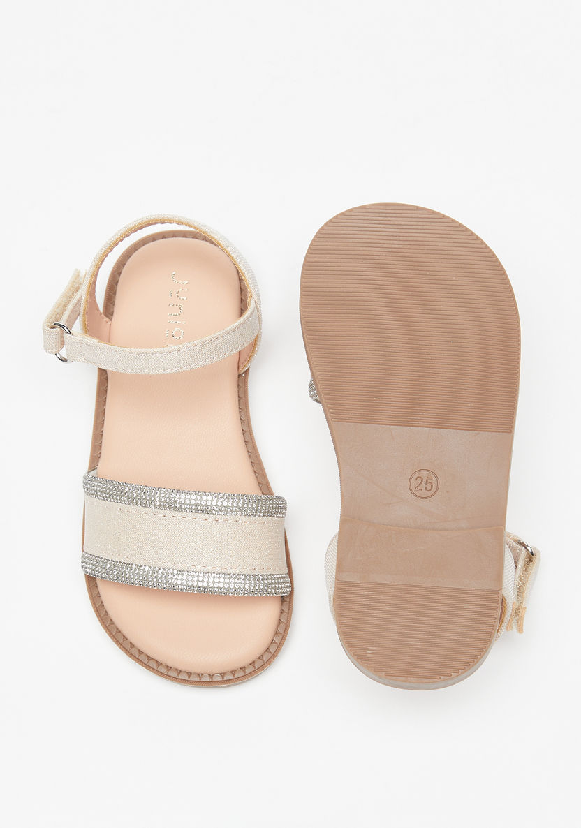 Juniors Textured Sandals with Hook and Loop Closure-Girl%27s Sandals-image-4