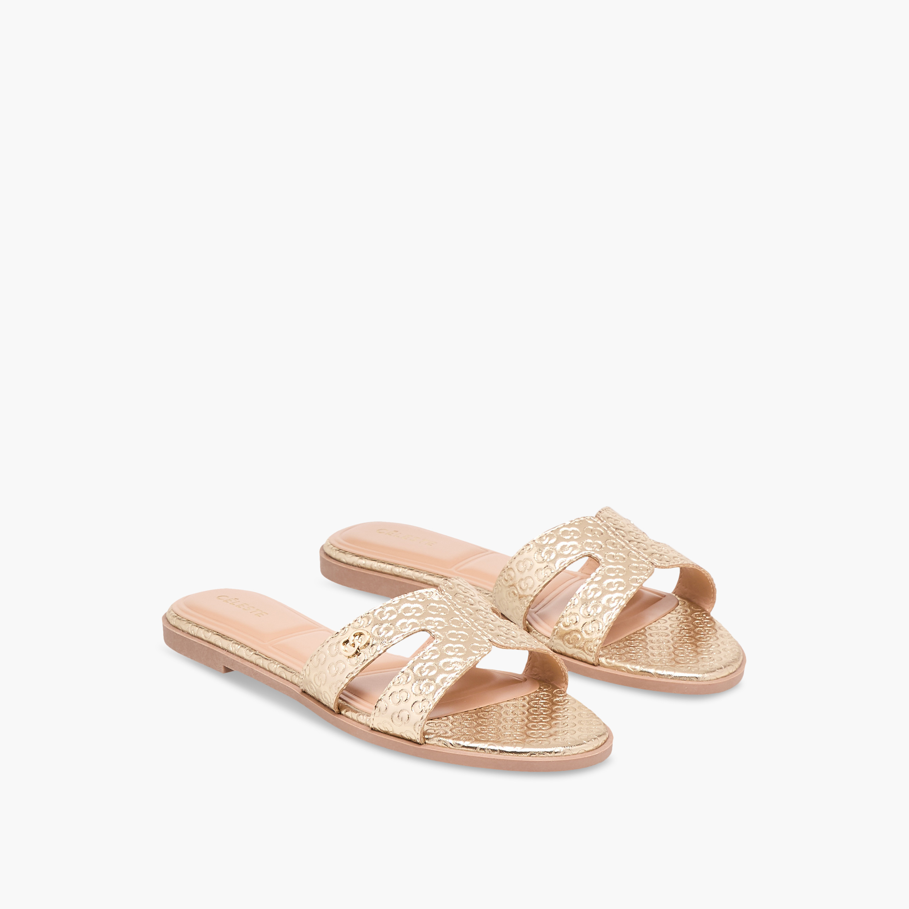 Celeste Women's Monogram Emobossed Slip-On Flat Sandals-women-shoes-flats-sandals-image-1
