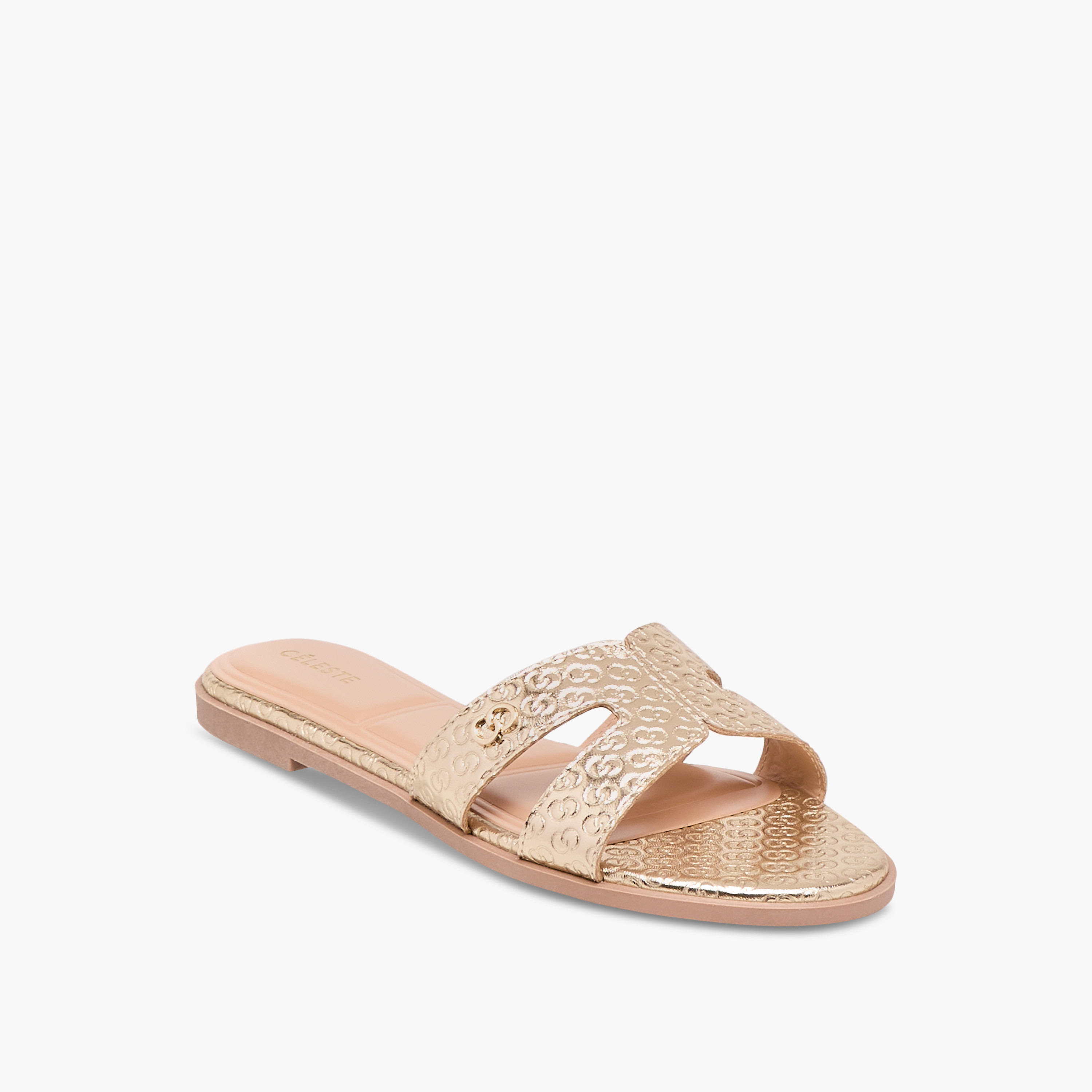 صندل مسطح سهل الارتداء بنقوش مونوجرام للنساء من سيليست-women-shoes-flats-sandals-image-2