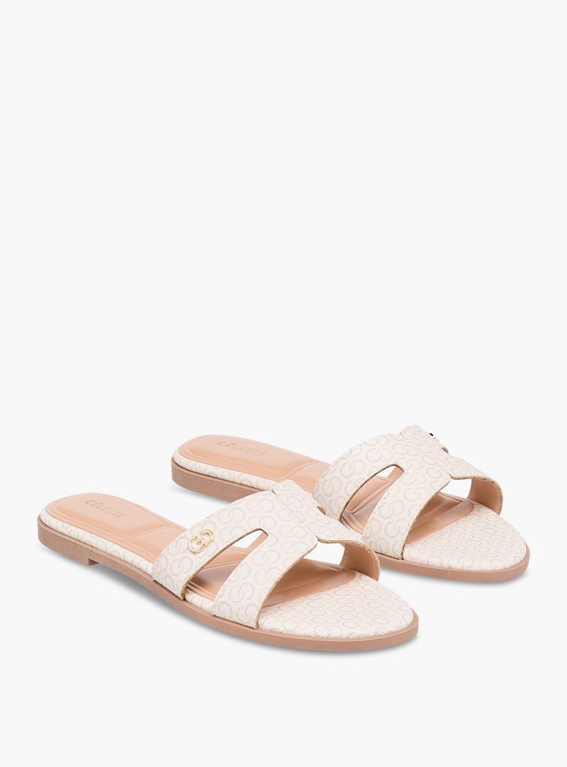 صندل مسطح سهل الارتداء بطبعات مونوجرام للنساء من سيليست-women-shoes-flats-sandals-image-1
