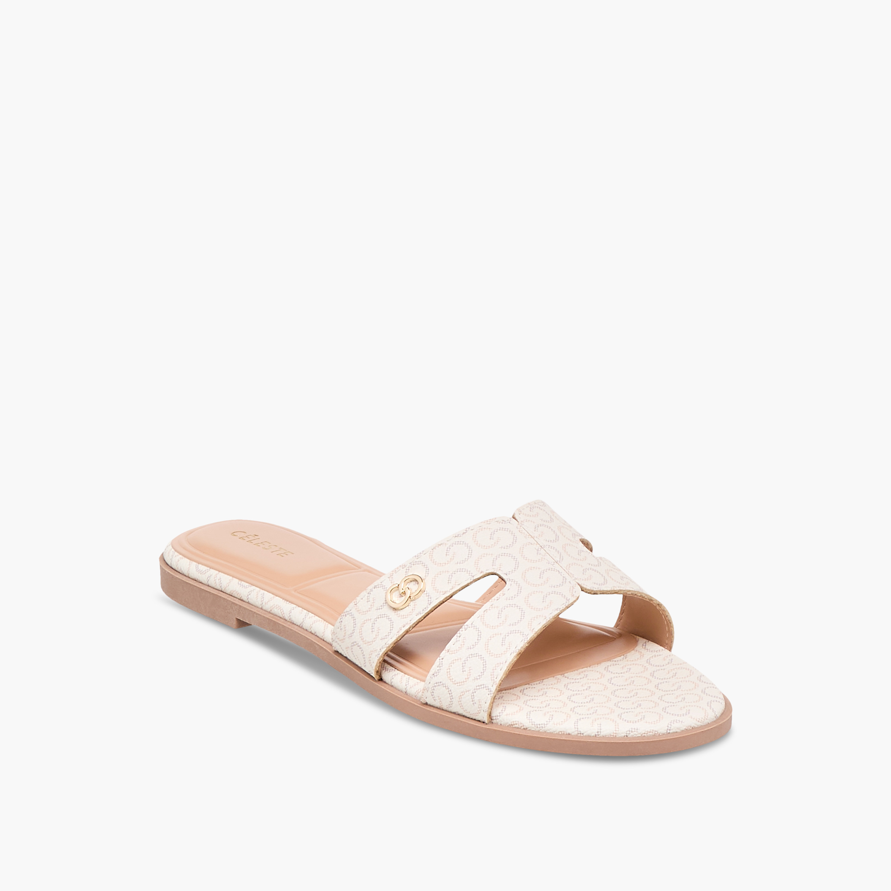 صندل مسطح سهل الارتداء بطبعات مونوجرام للنساء من سيليست-women-shoes-flats-sandals-image-2