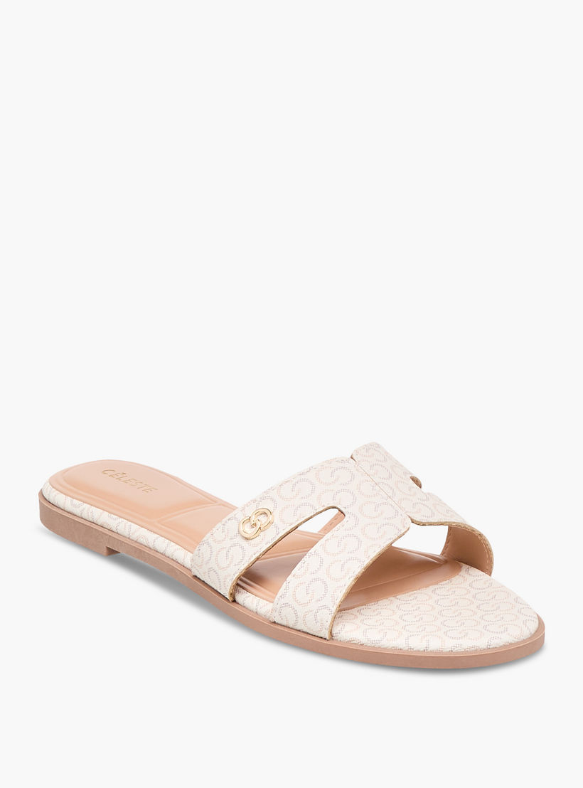 صندل مسطح سهل الارتداء بطبعات مونوجرام للنساء من سيليست-women-shoes-flats-sandals-image-2