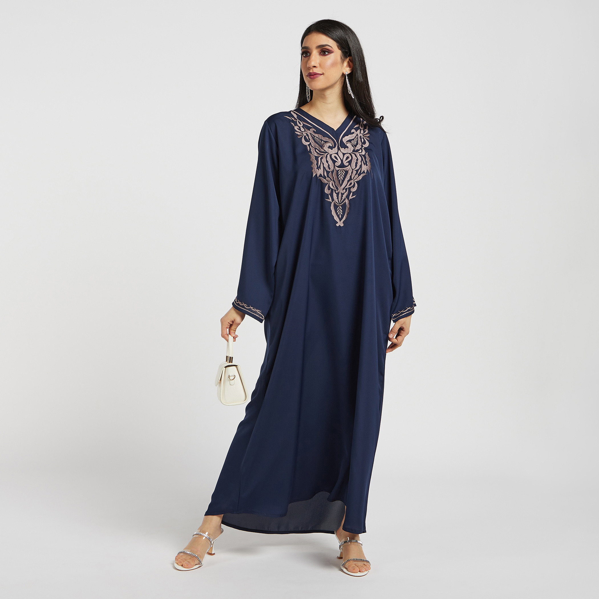 Nukhbaa Embroidered Abaya with V-neck-women-arabicclothing-abayas-image-1