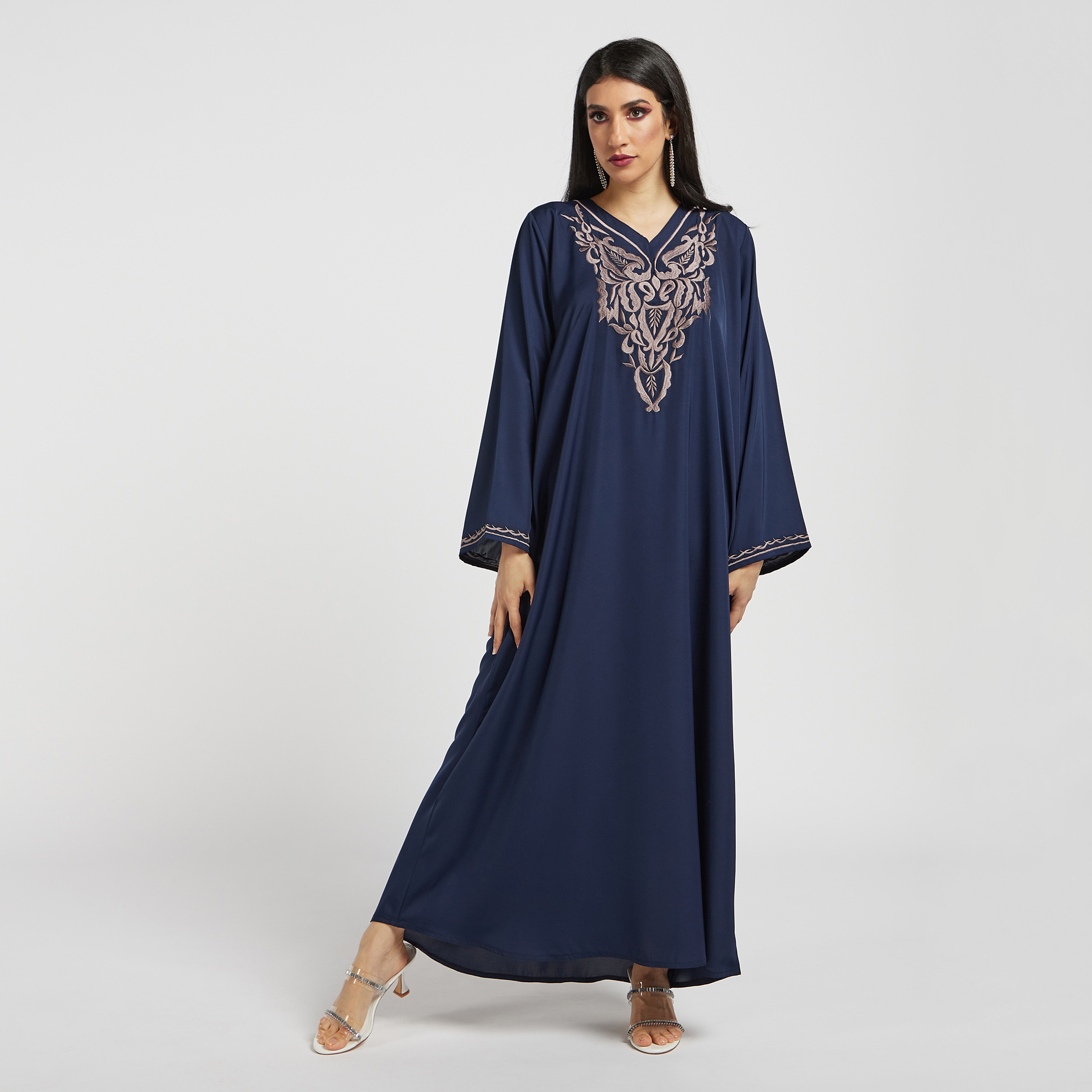 Nukhbaa Embroidered Abaya with V-neck-women-arabicclothing-abayas-image-2