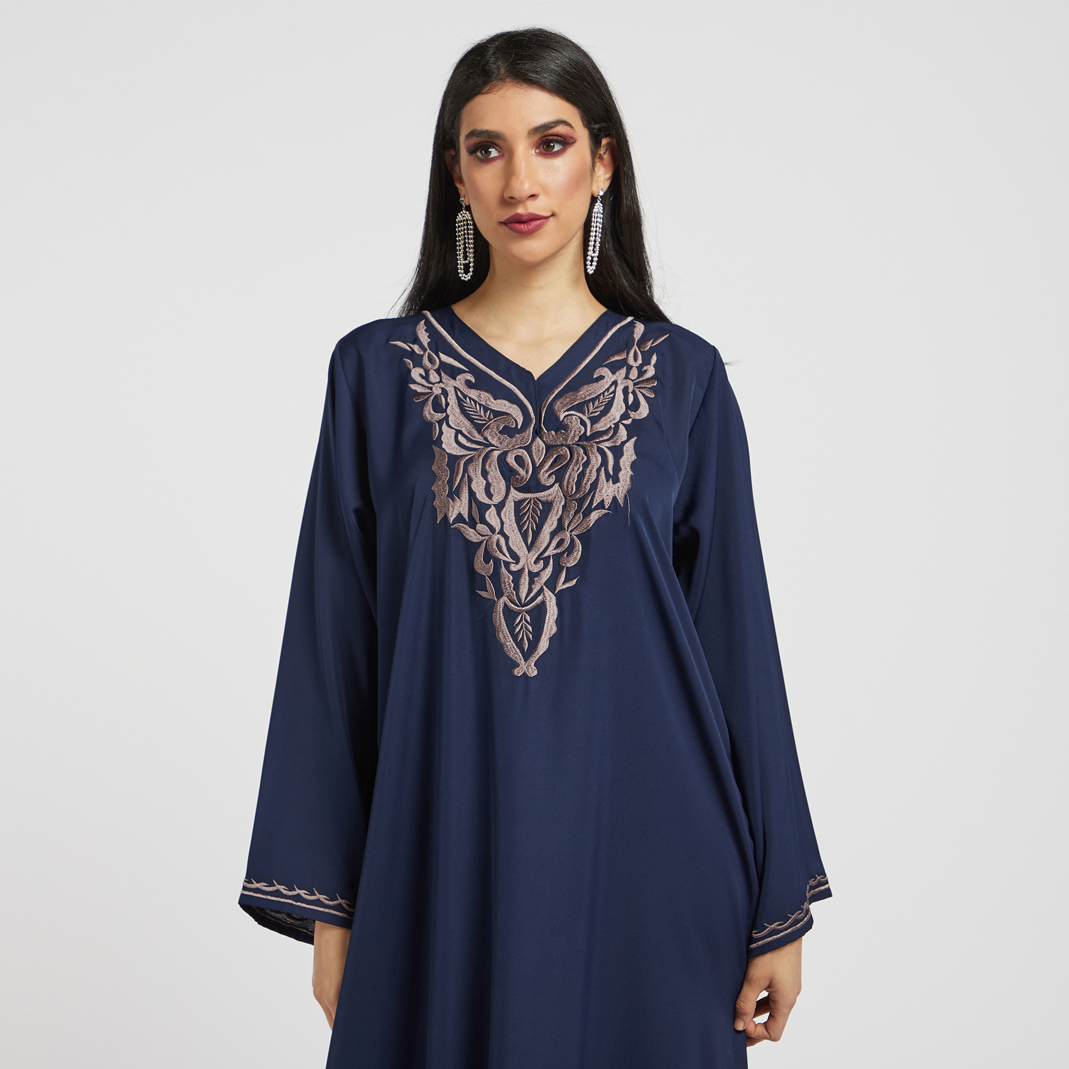 Nukhbaa Embroidered Abaya with V-neck-women-arabicclothing-abayas-image-3