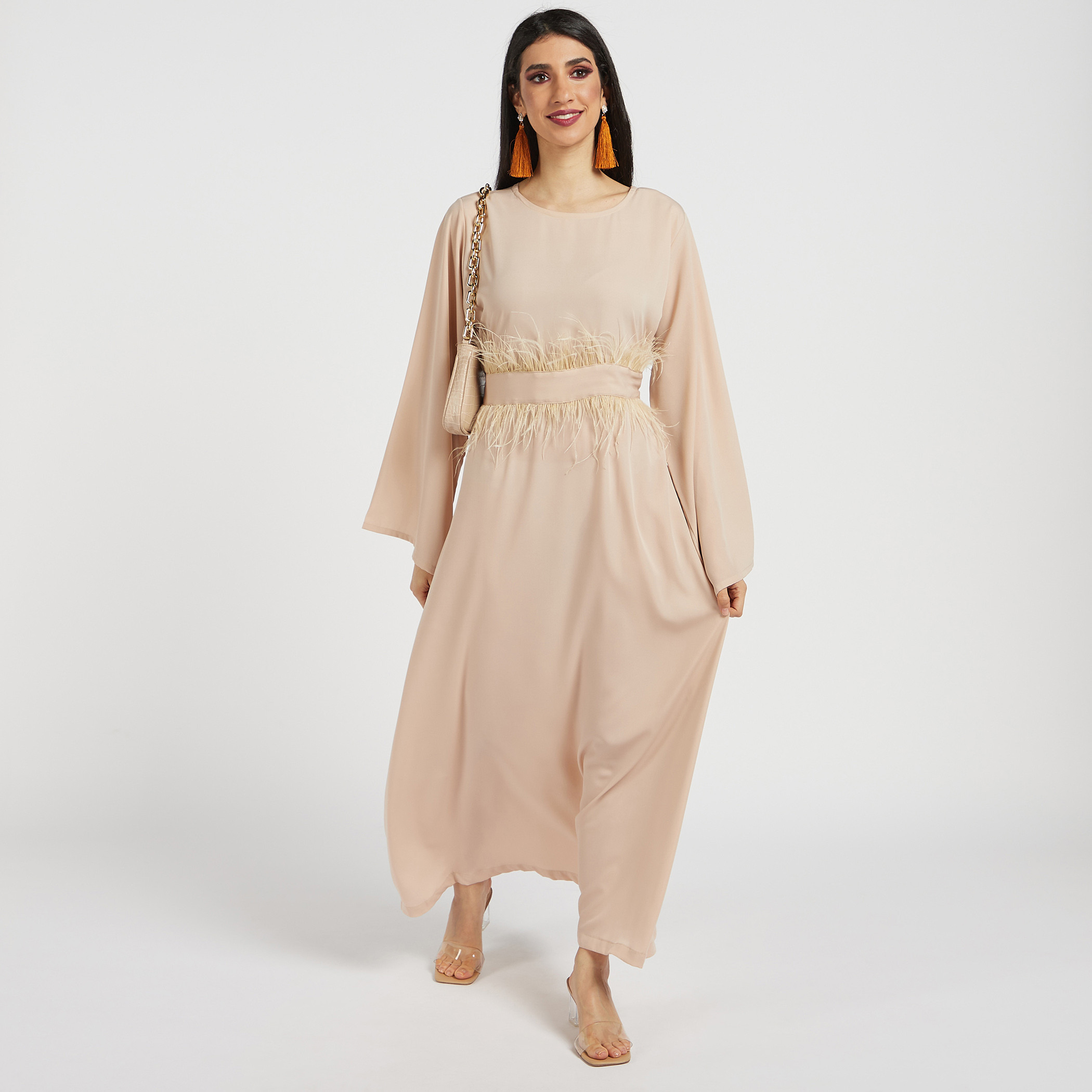 عباية سادة بياقة مستديرة وحزام رباط من نُخبة-women-arabicclothing-abayas-image-1