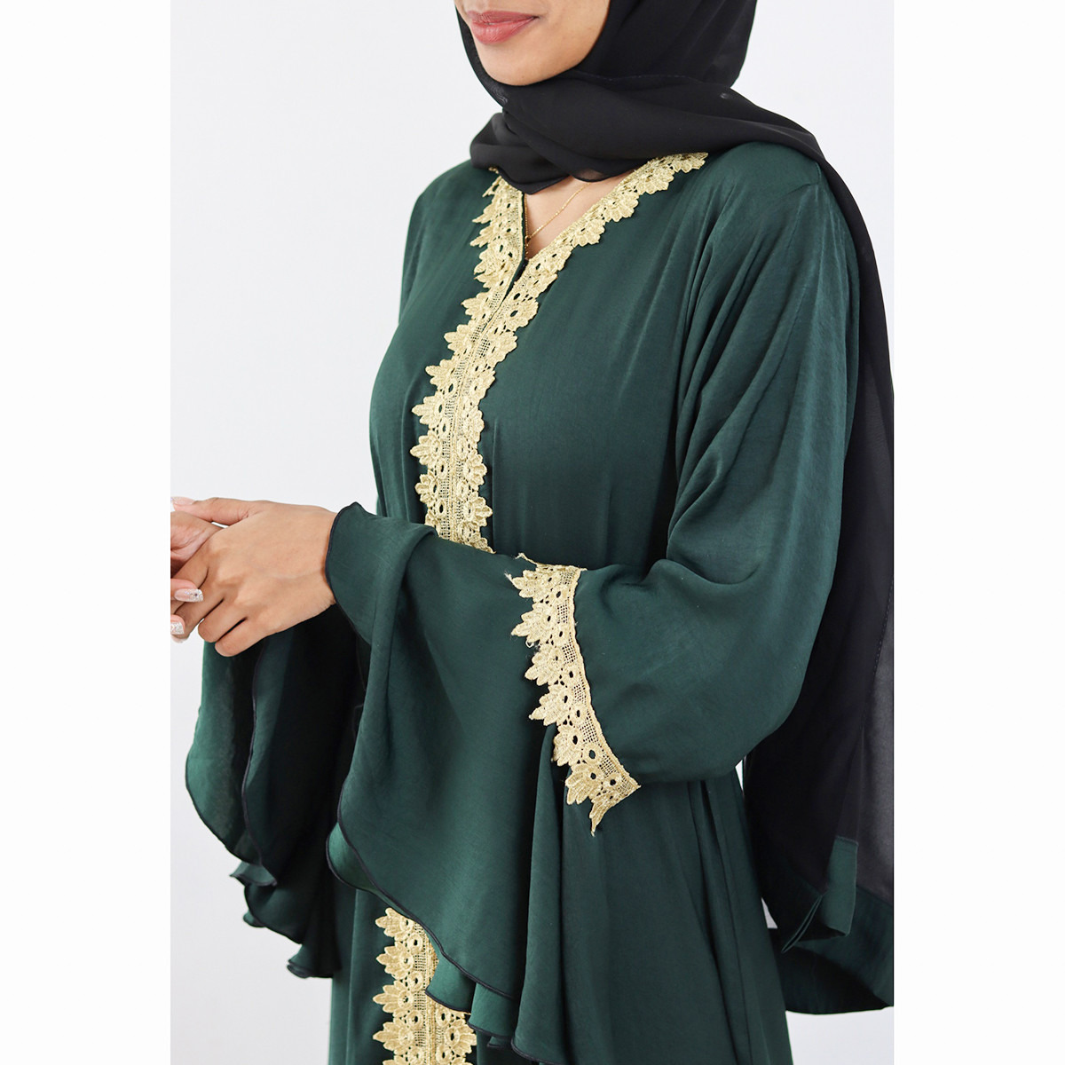 Nukhbaa Lace Detail A-line Abaya with Bell Sleeves-women-arabicclothing-abayas-image-4
