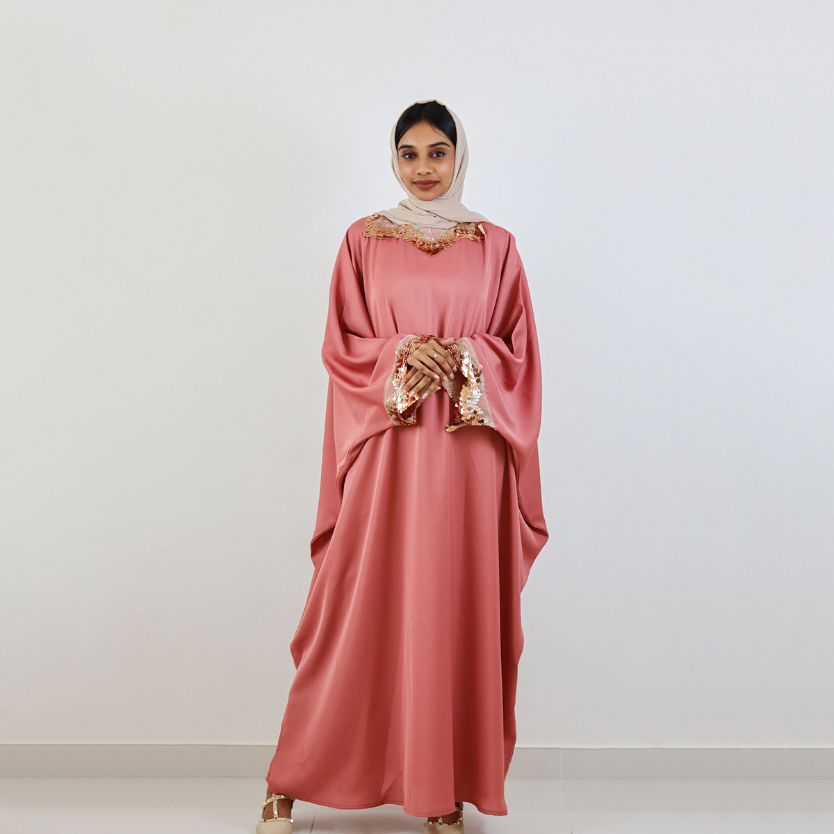 Nukhbaa Embellished Abaya with Long Sleeves and Hijab-women-arabicclothing-abayas-image-1