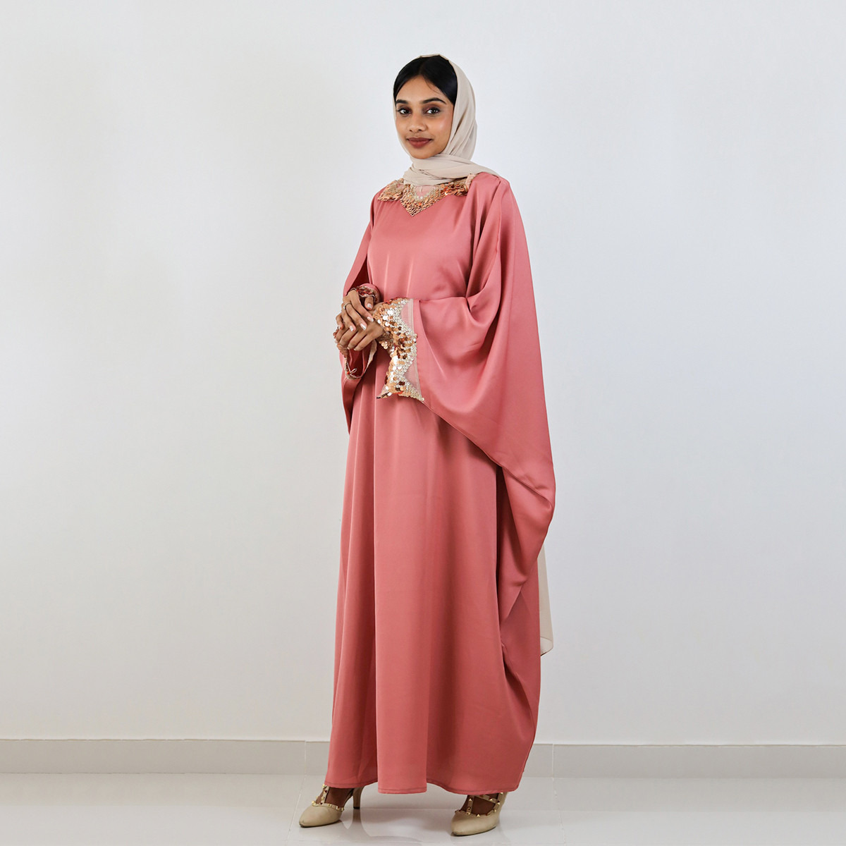 Nukhbaa Embellished Abaya with Long Sleeves and Hijab-women-arabicclothing-abayas-image-2