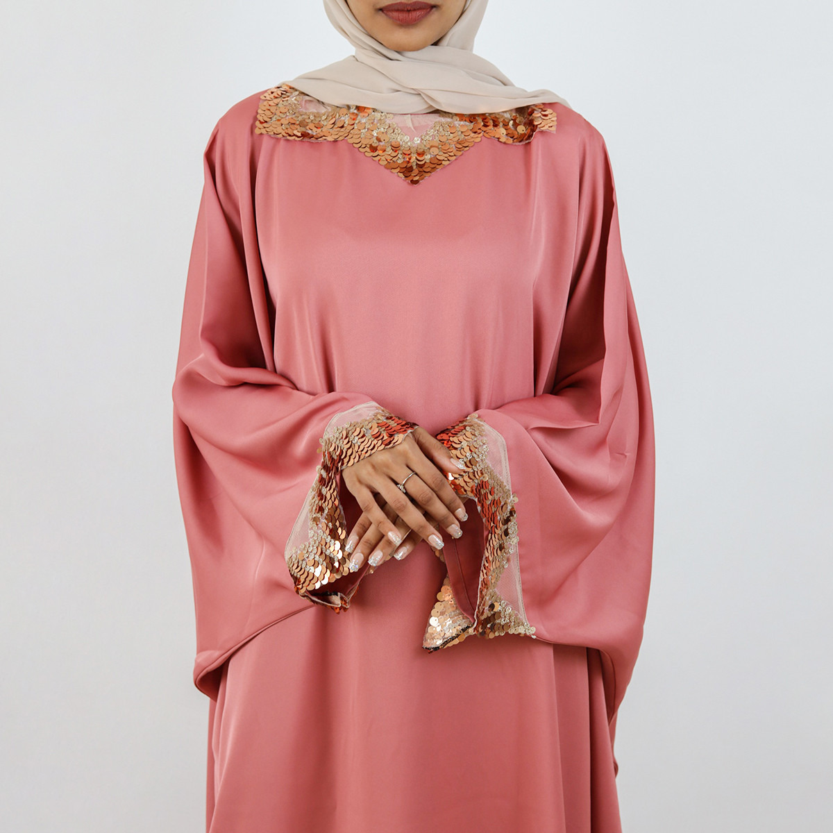 Nukhbaa Embellished Abaya with Long Sleeves and Hijab-women-arabicclothing-abayas-image-3