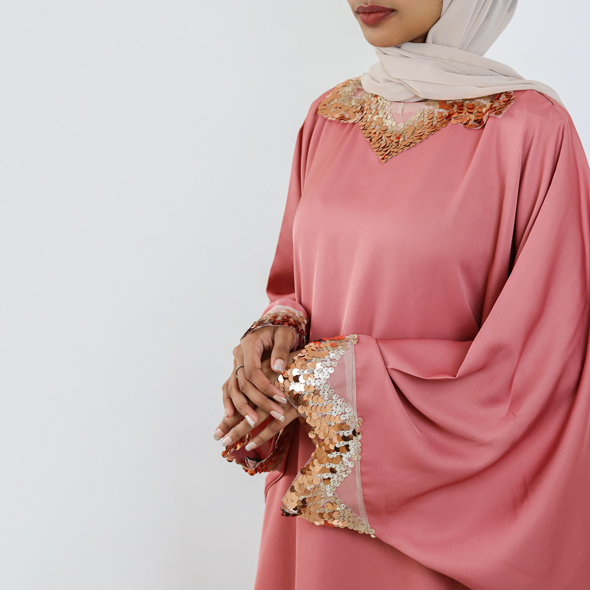 Nukhbaa Embellished Abaya with Long Sleeves and Hijab-women-arabicclothing-abayas-image-4