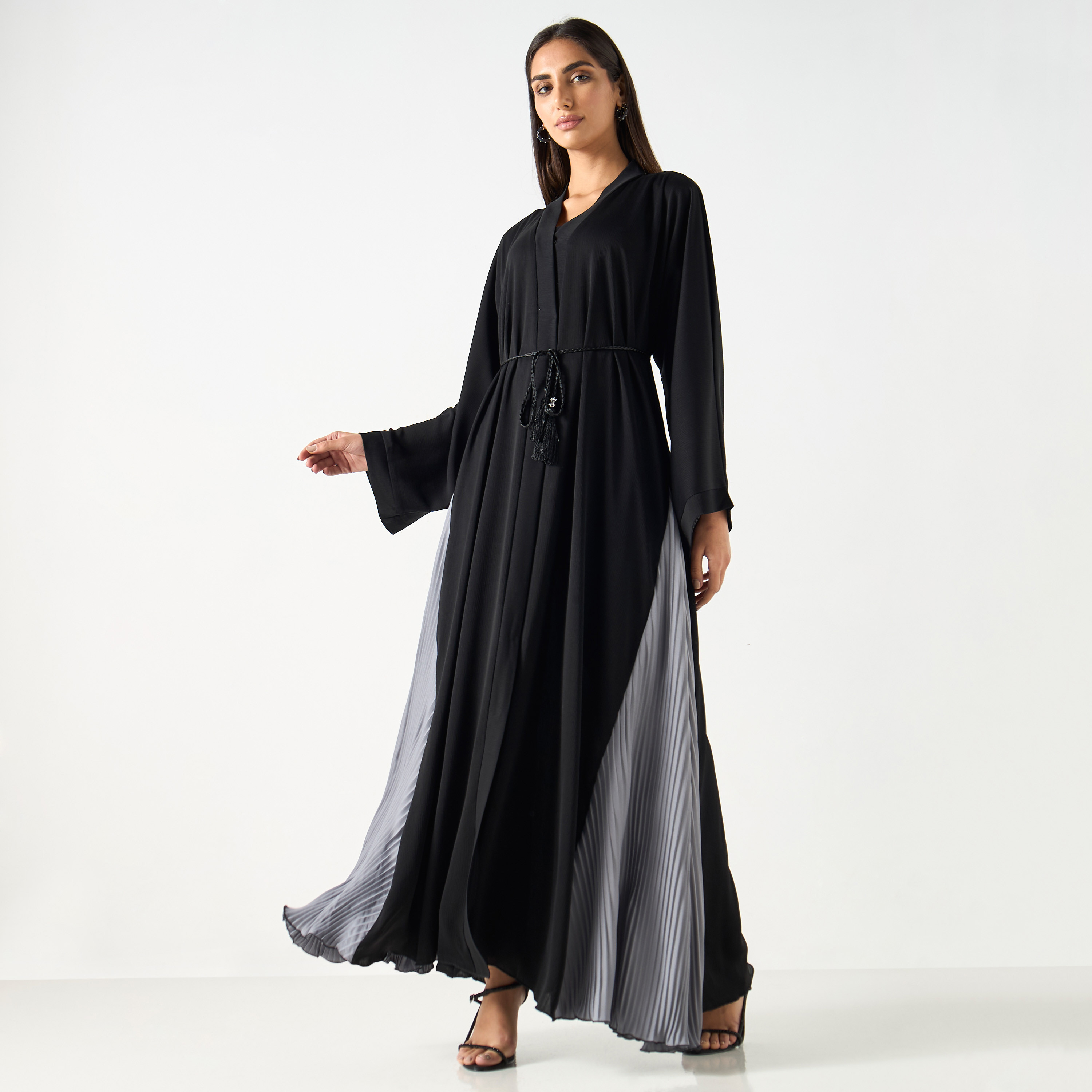 Pleated Panel Abaya with Hijab-women-arabicclothing-abayas-image-1