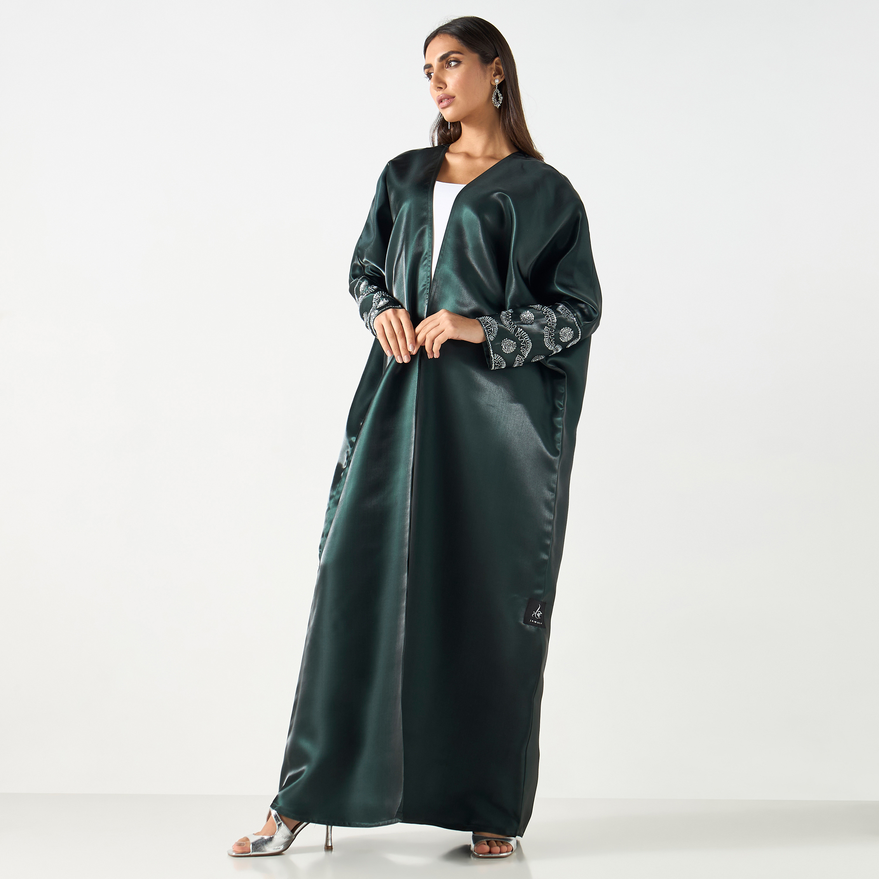 Embellished Open Front Abaya with Hijab-women-arabicclothing-abayas-image-1