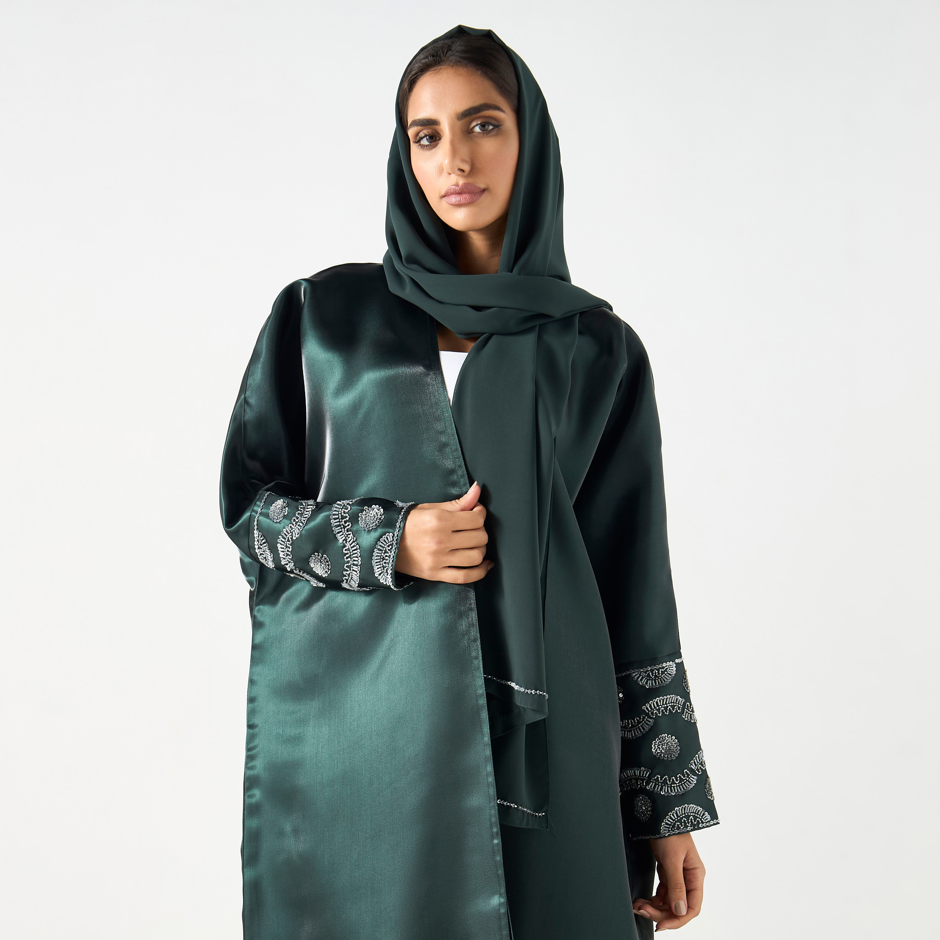 Embellished Open Front Abaya with Hijab-women-arabicclothing-abayas-image-2