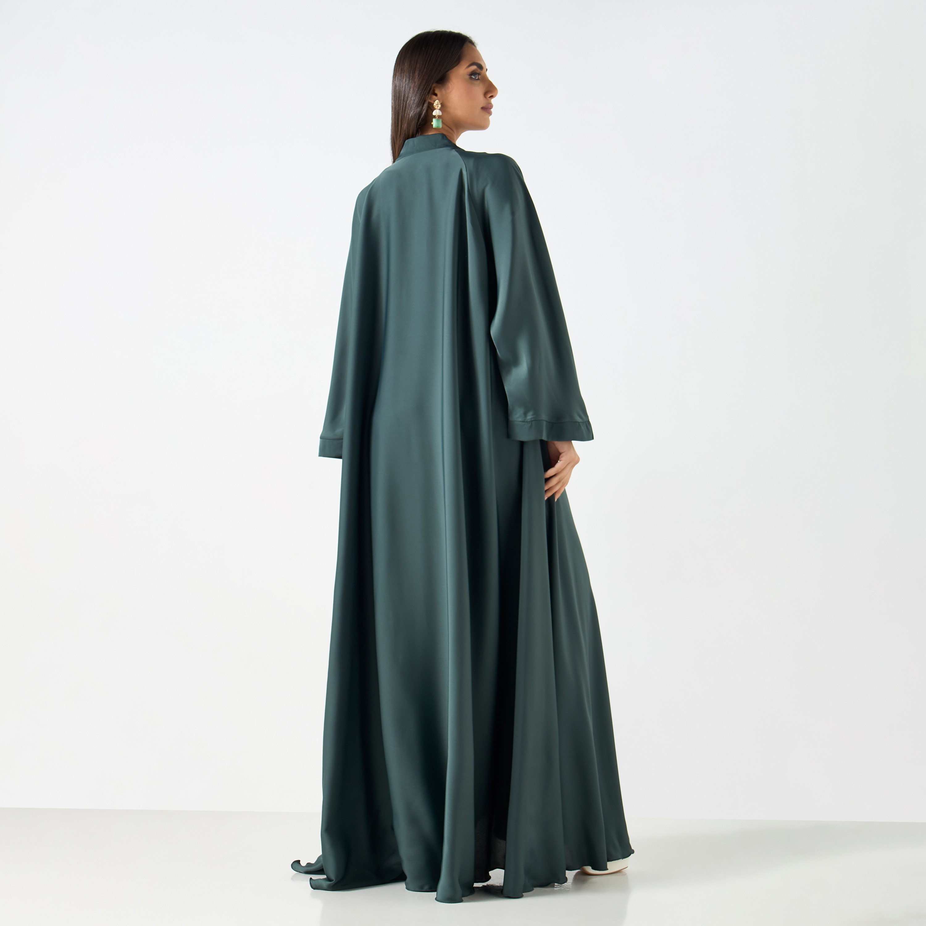 Flared Abaya with Tie-Up Waist and Hijab-women-arabicclothing-abayas-image-5