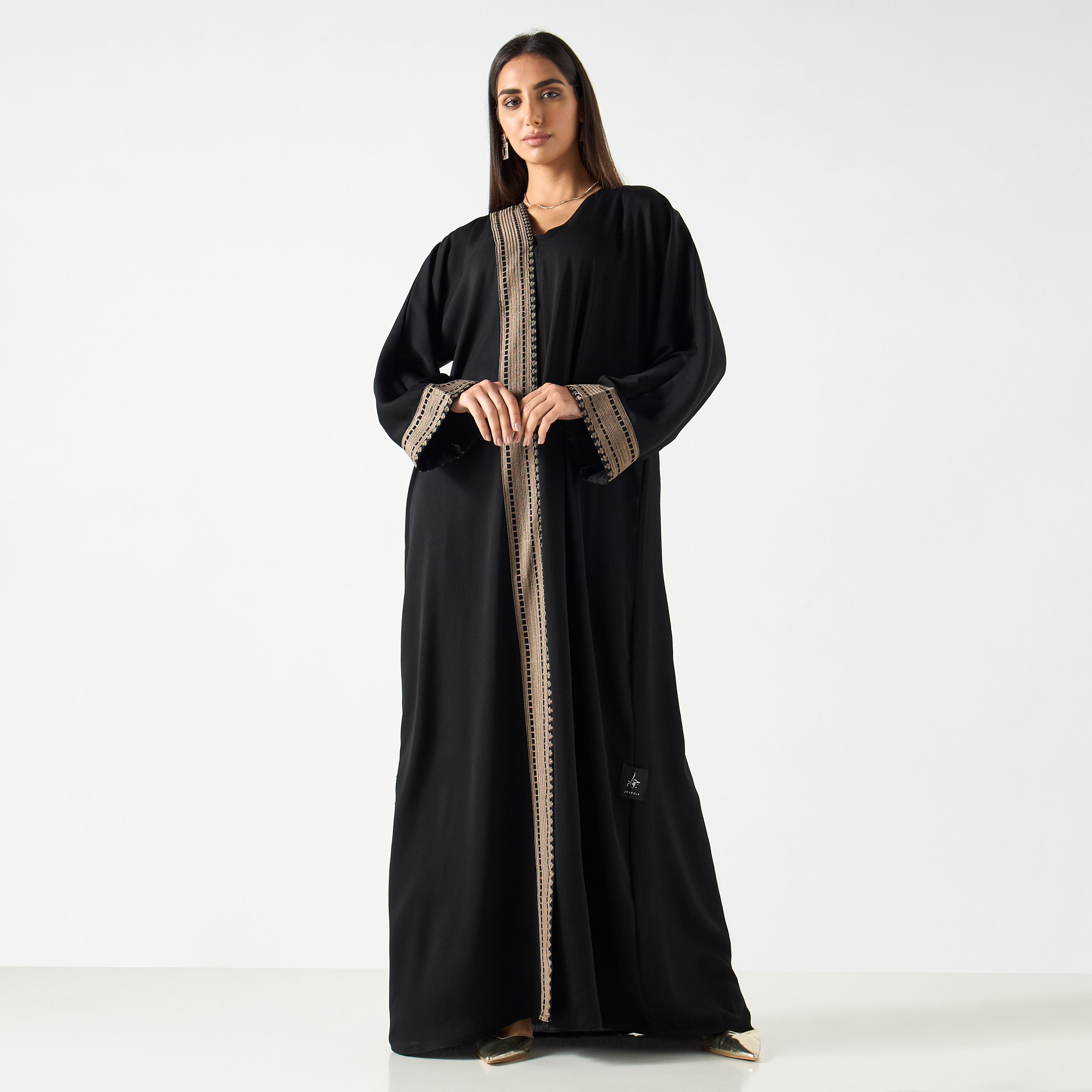 Embroidered V-neck Abaya with Hijab-women-arabicclothing-abayas-image-1