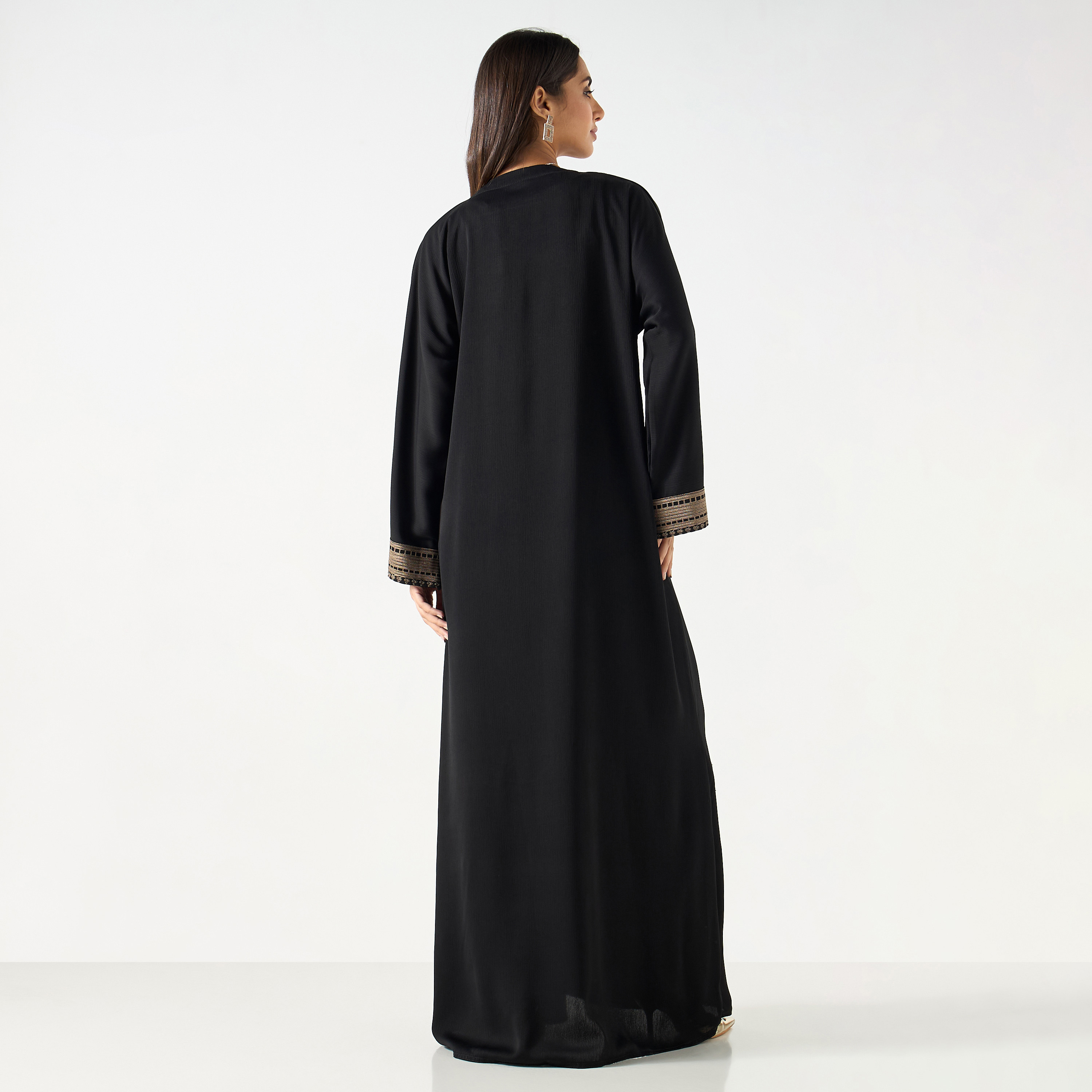 Embroidered V-neck Abaya with Hijab-women-arabicclothing-abayas-image-5
