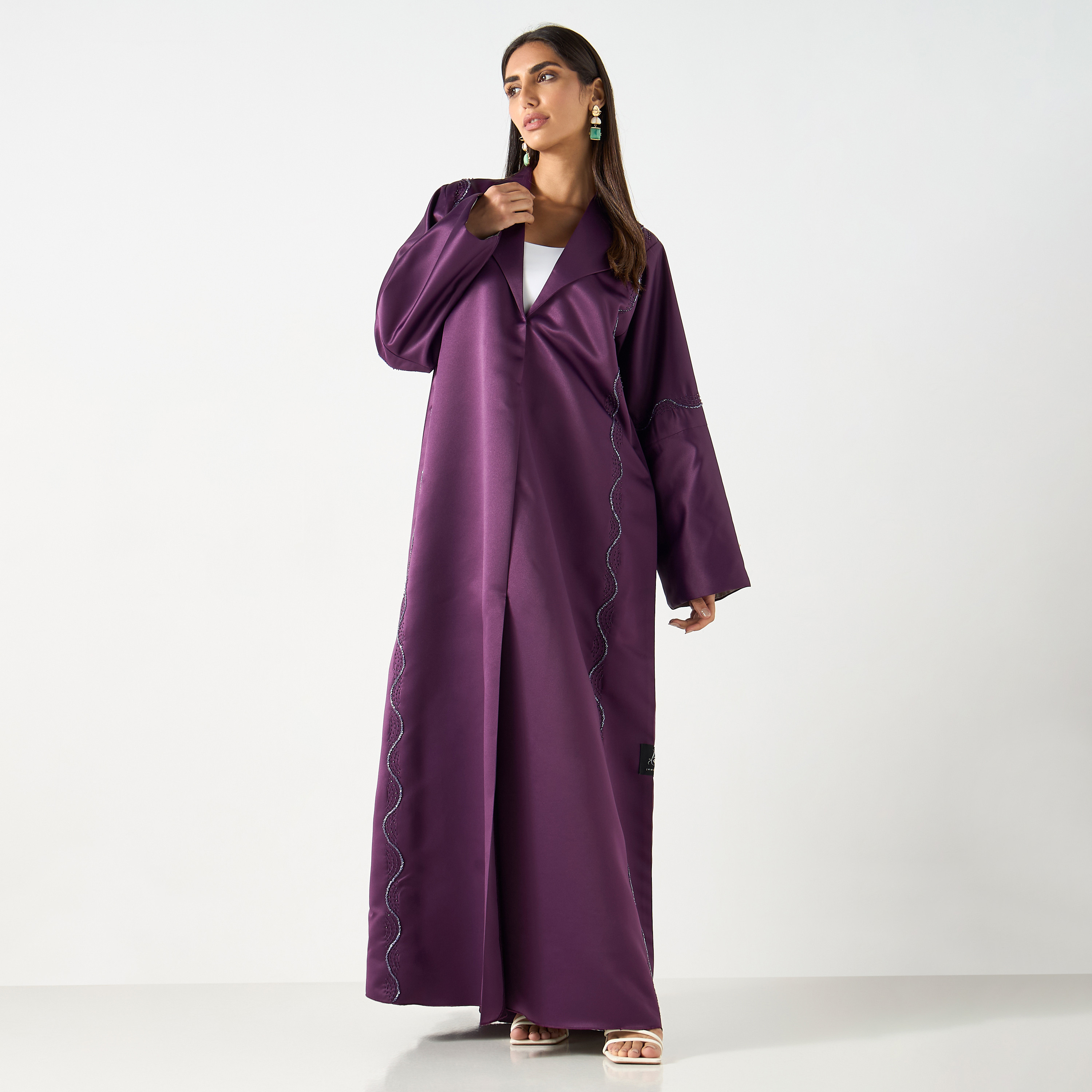 Embellished Abaya with Lapel Detail and Hijab-women-arabicclothing-abayas-image-1